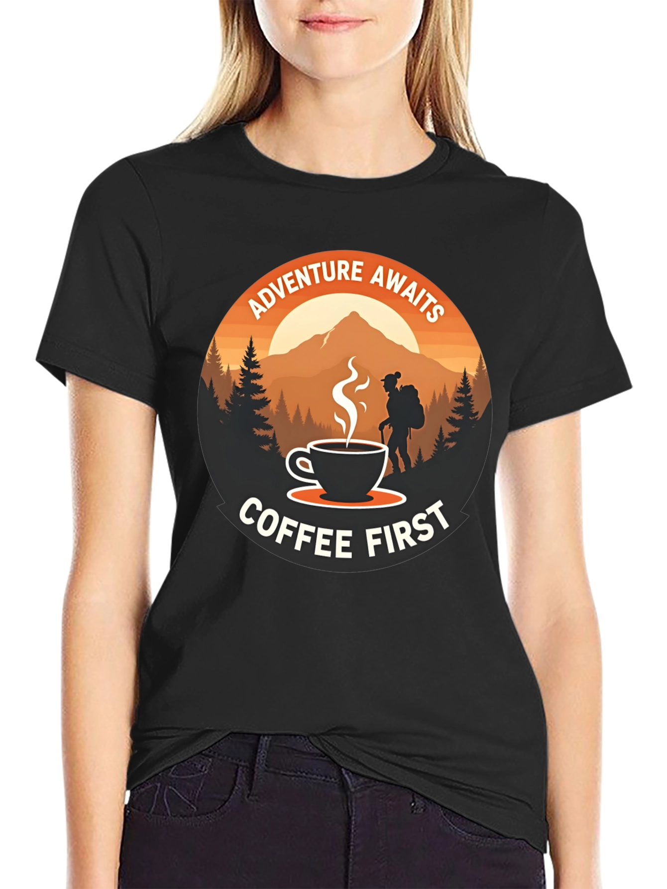 Camiseta Negra Aventura y Café