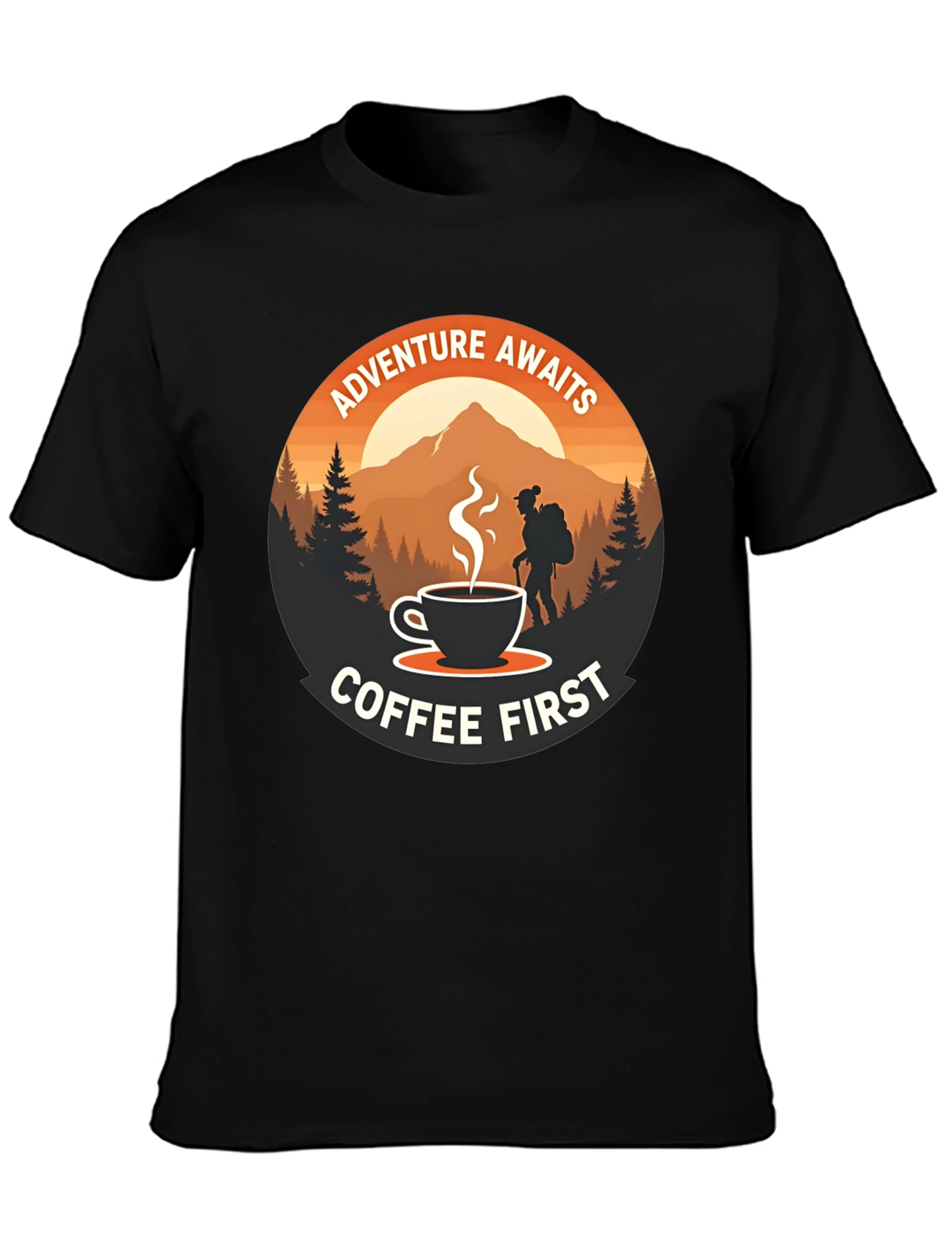 Camiseta Negra Aventura y Café