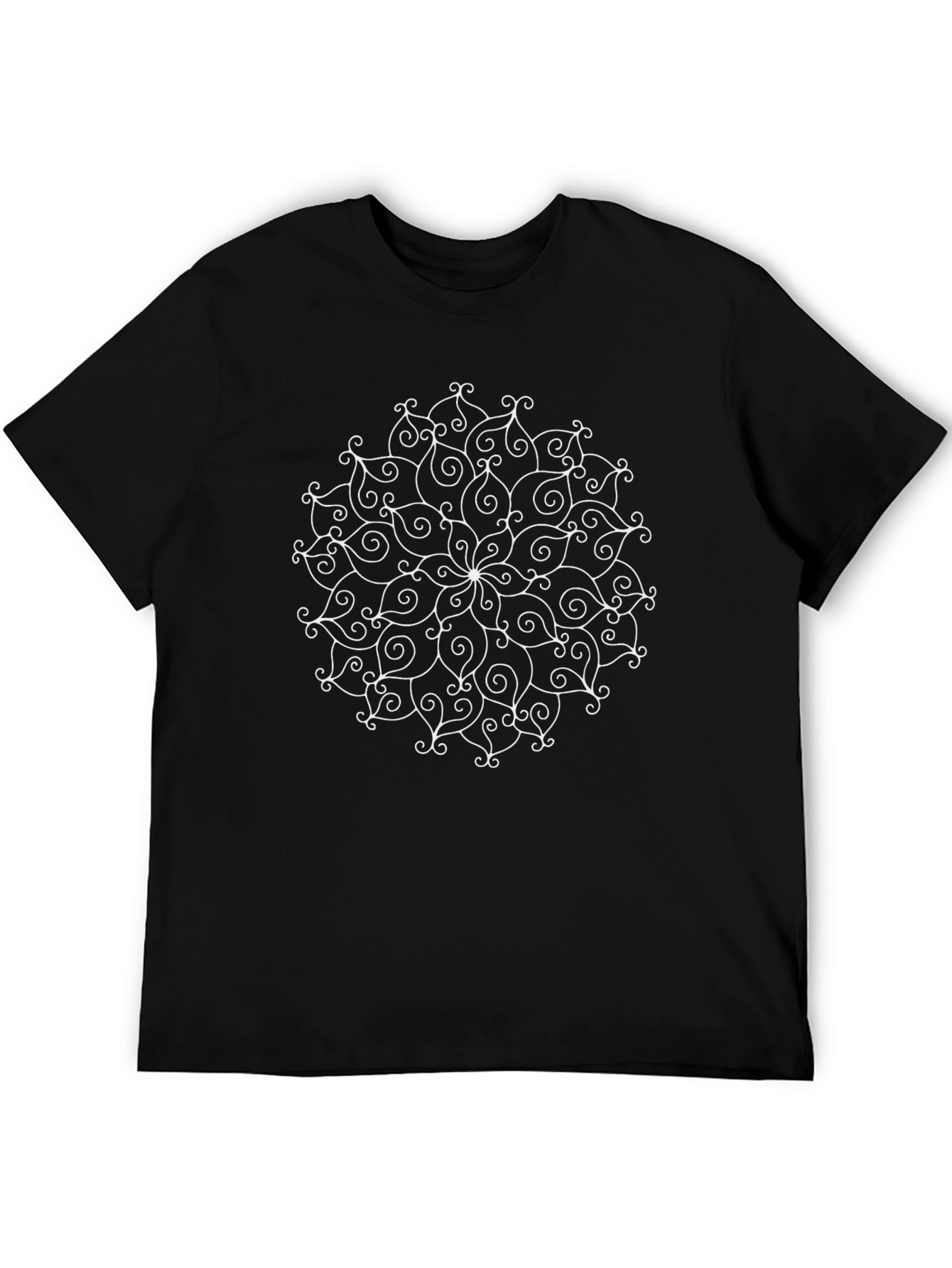 Camiseta Negra Mandala Abstracta Algodón Cómoda Unisex