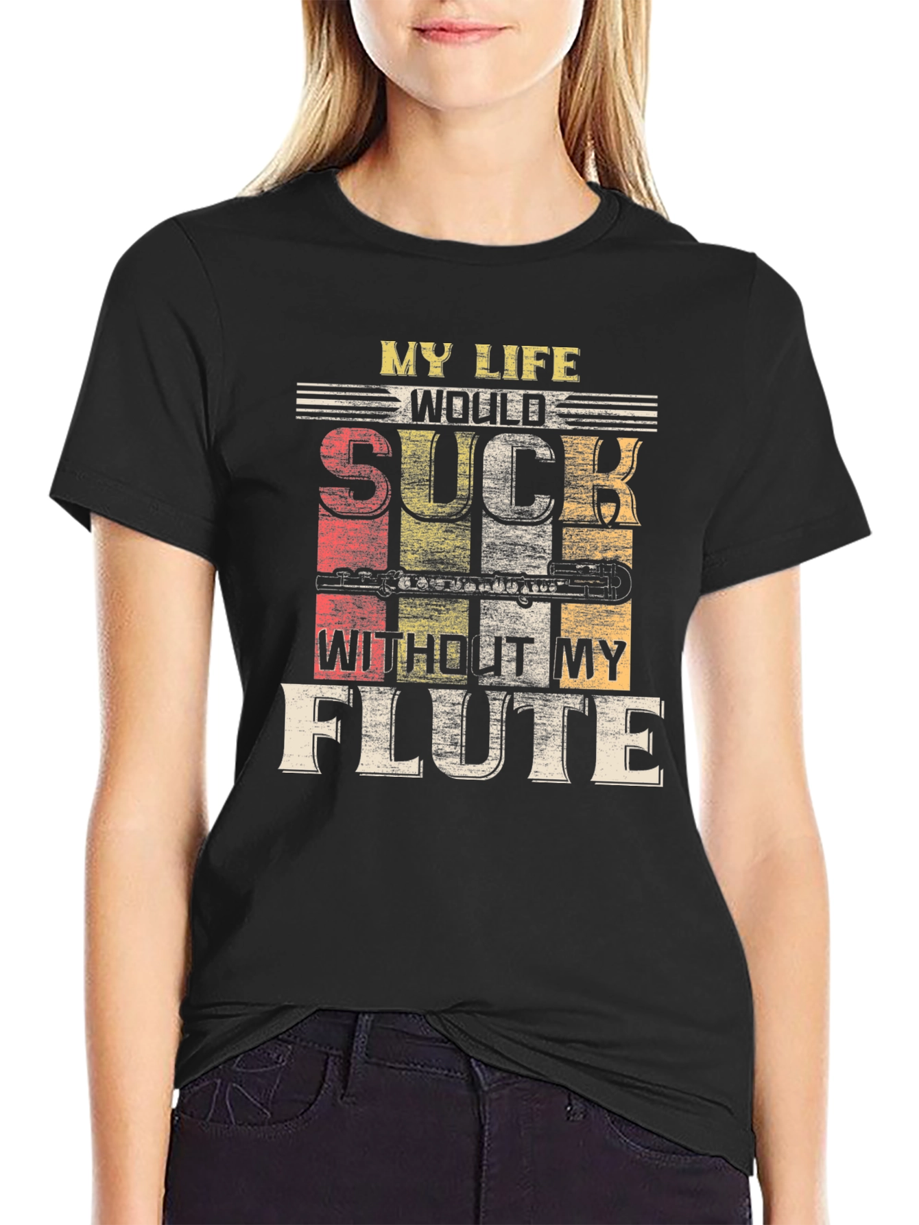 Camiseta Negra My Life Would Suck Without My Flute