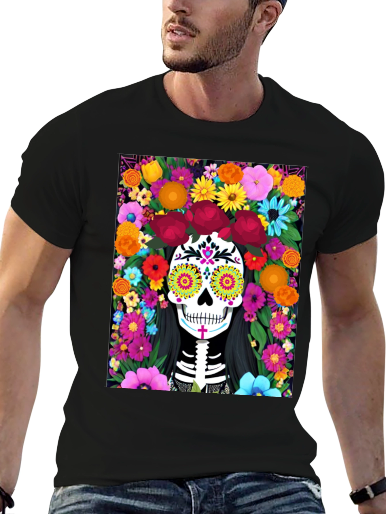 Camiseta Día de Muertos con Calavera Floral