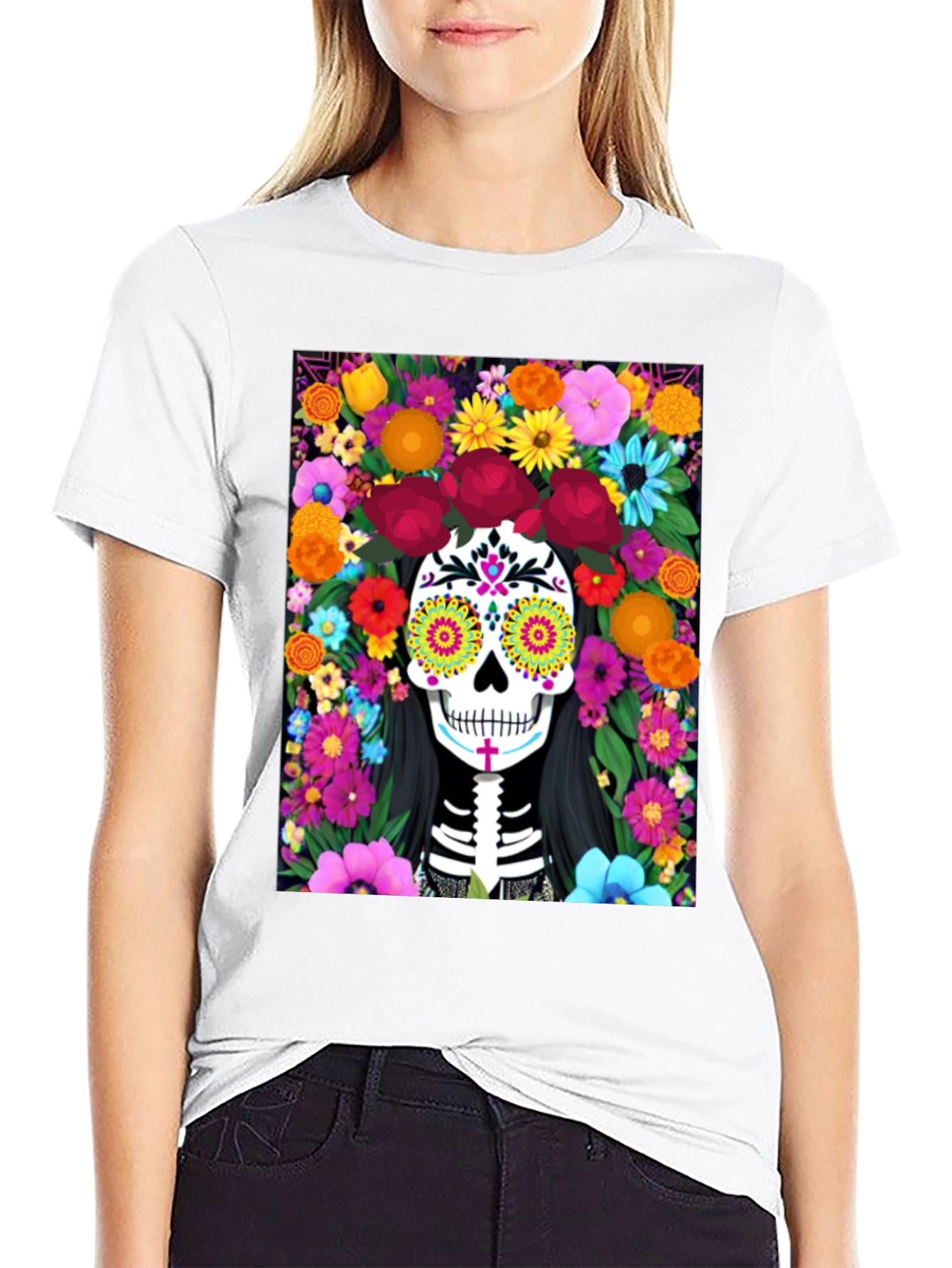 Camiseta Día de Muertos con Calavera Floral