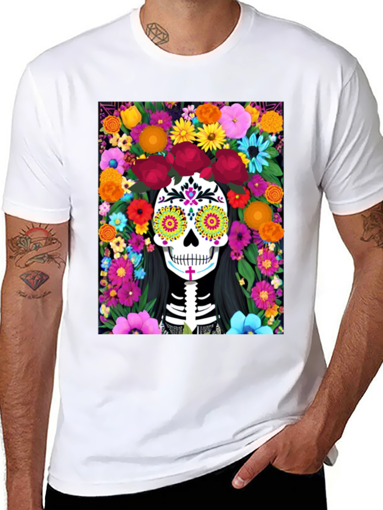 Camiseta Día de Muertos con Calavera Floral