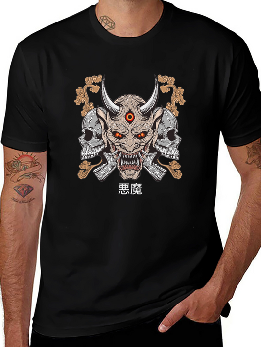 Camiseta Hombre Negra con Estampado Demonio Japonés