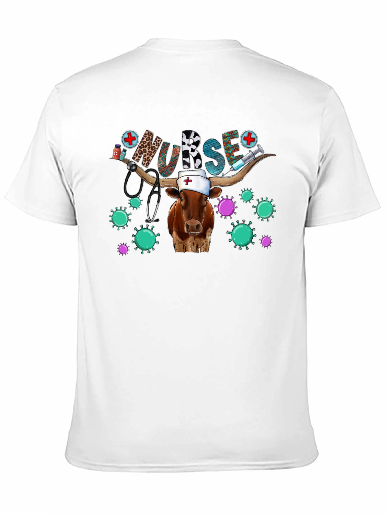 Camiseta Negra Unisex con Diseño de Vaca Enfermera