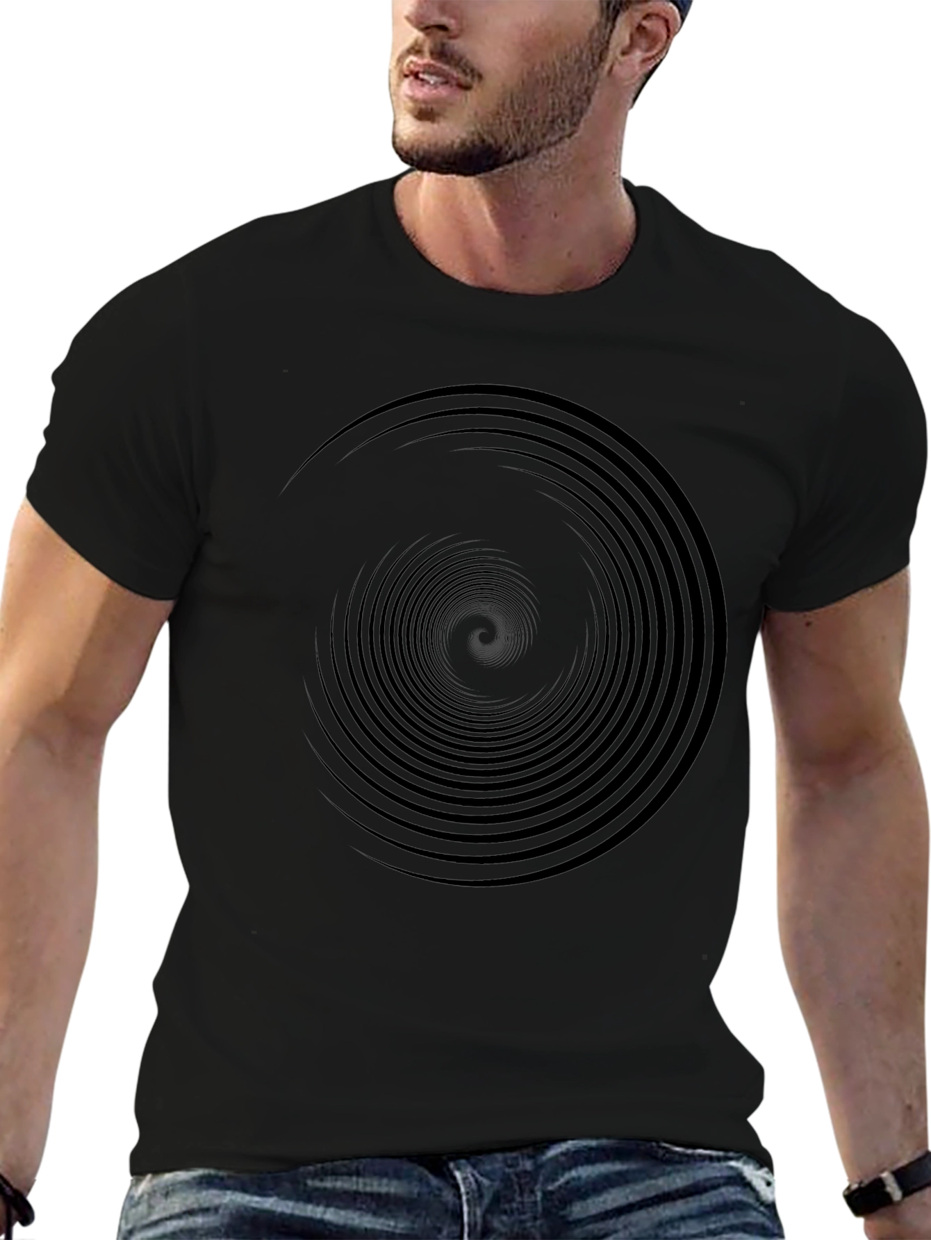 Camiseta Negra Espiral Hipnótica Hombre