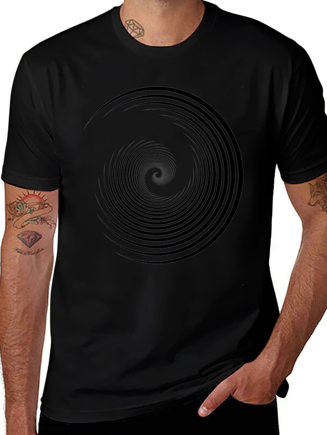 Camiseta Negra Espiral Hipnótica Hombre