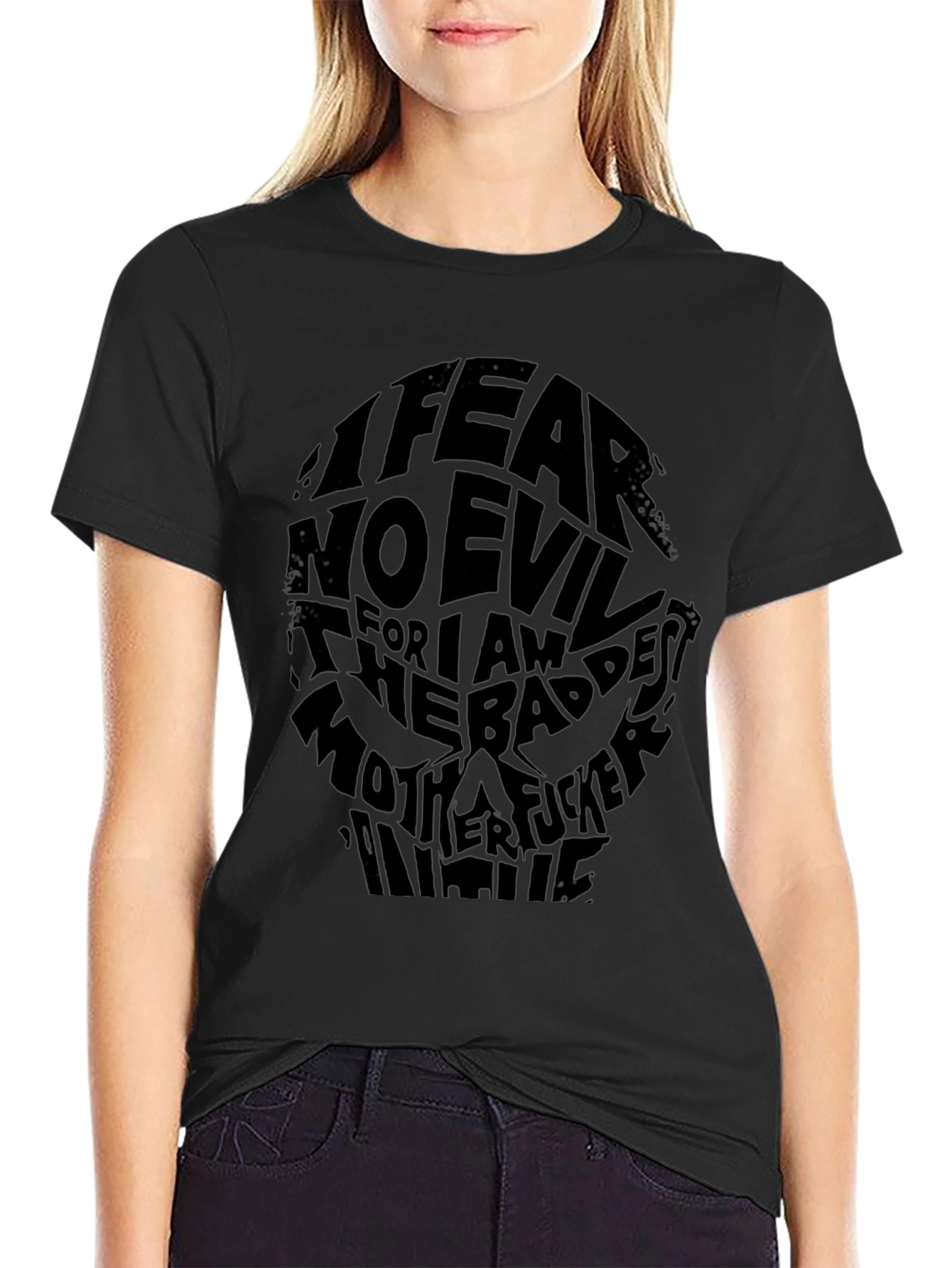 I Fear No Evil Graphic Print Black T-Shirt