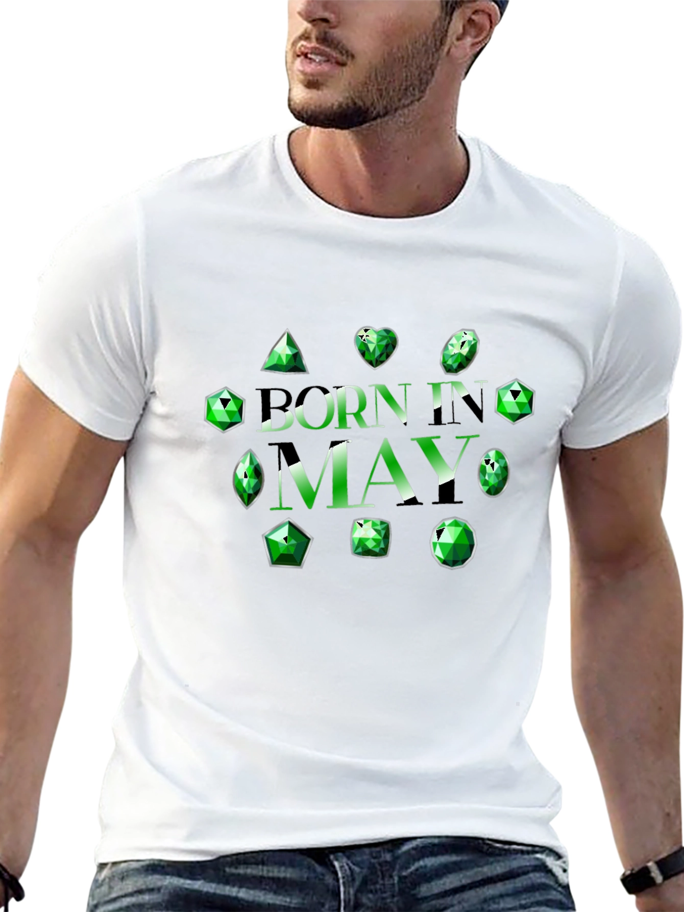 Camiseta Negra Nacido en Mayo con Esmeraldas