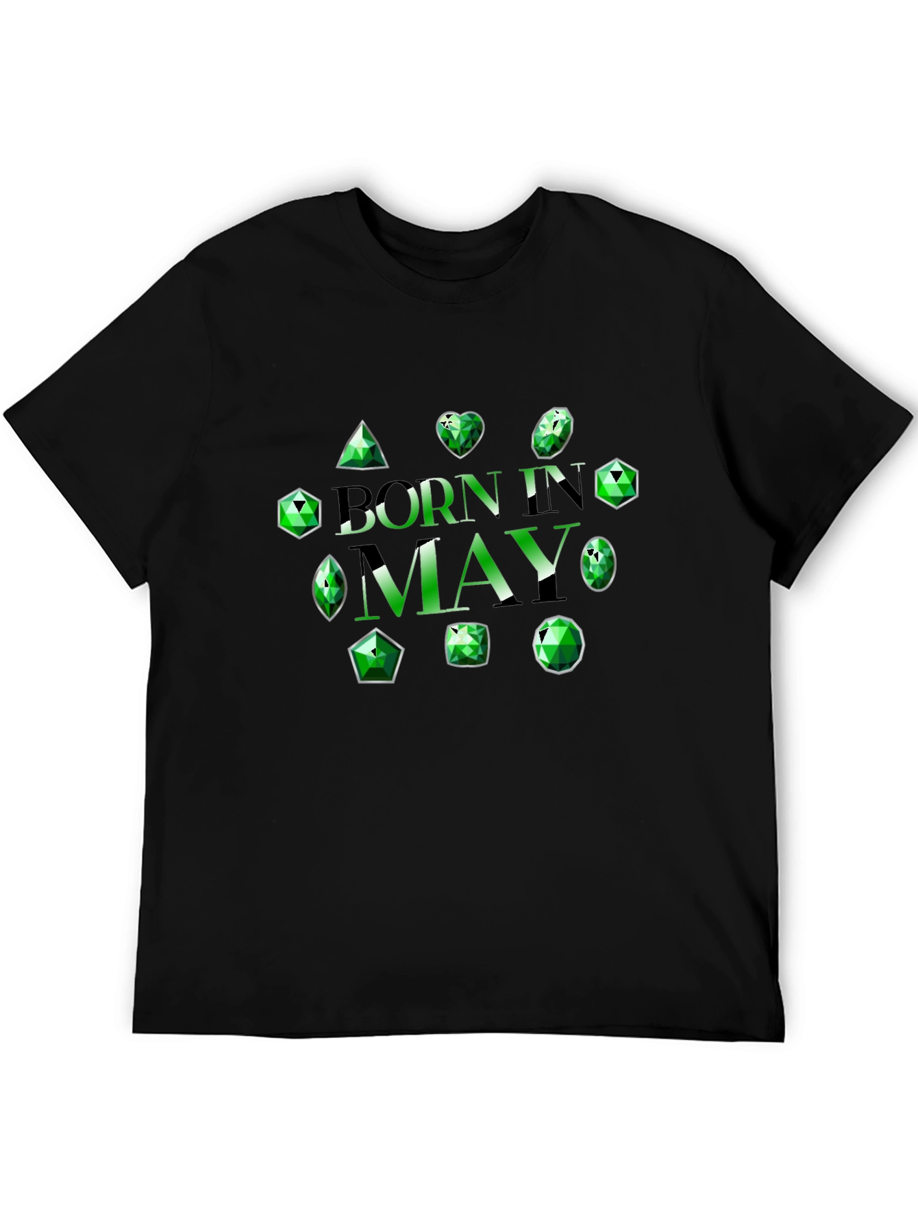 Camiseta Negra Nacido en Mayo con Esmeraldas