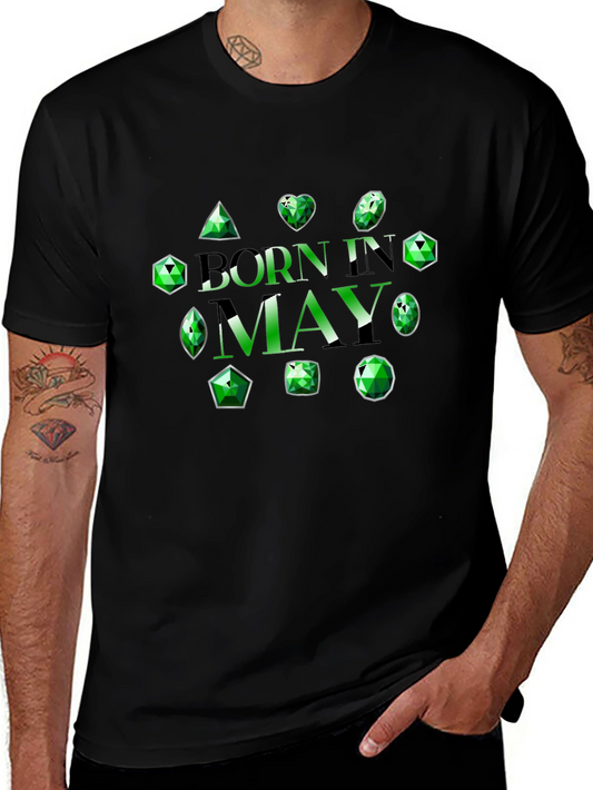 Camiseta Negra Nacido en Mayo con Esmeraldas