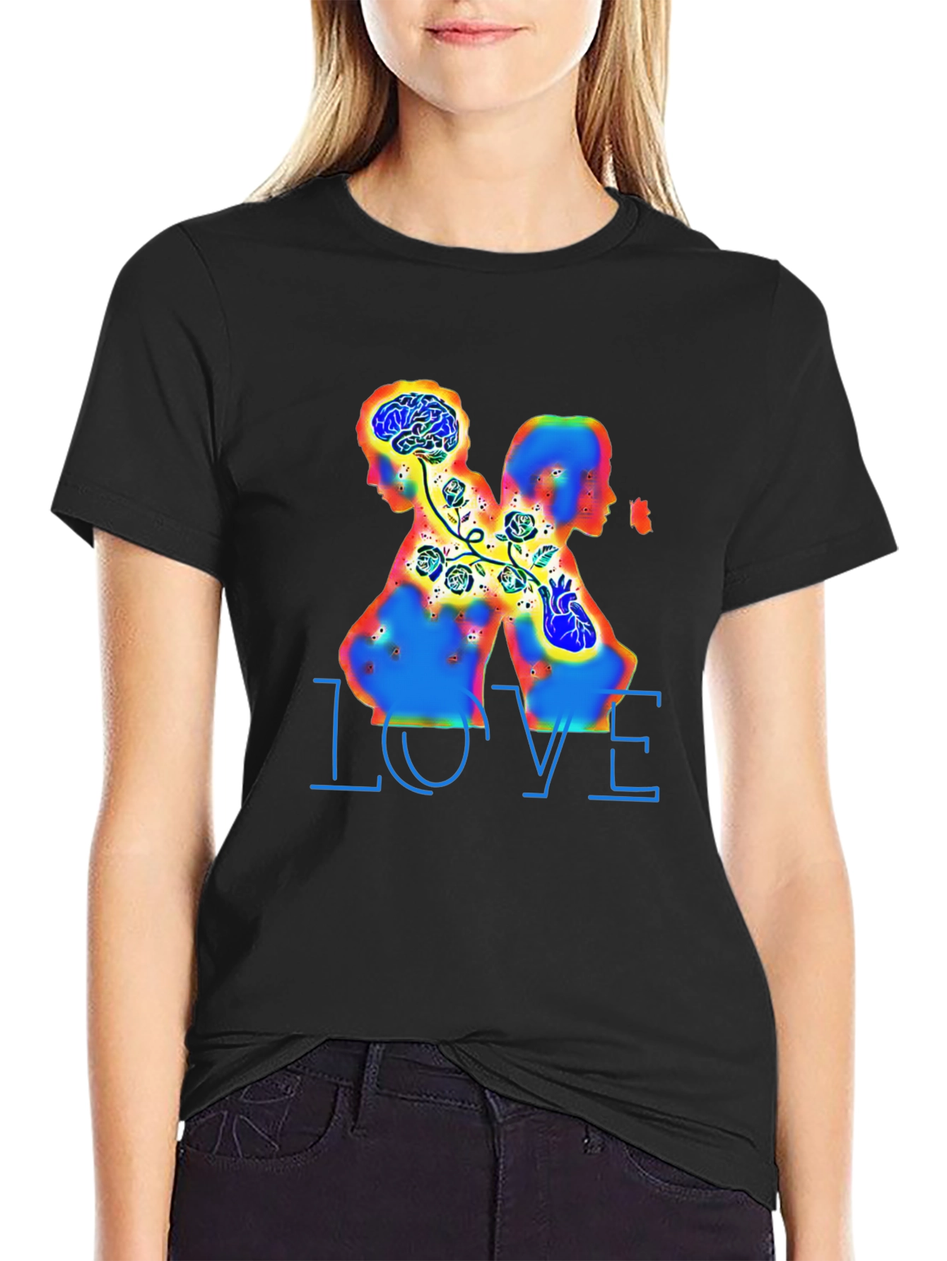 Camiseta Negra Amor Cerebro Corazón