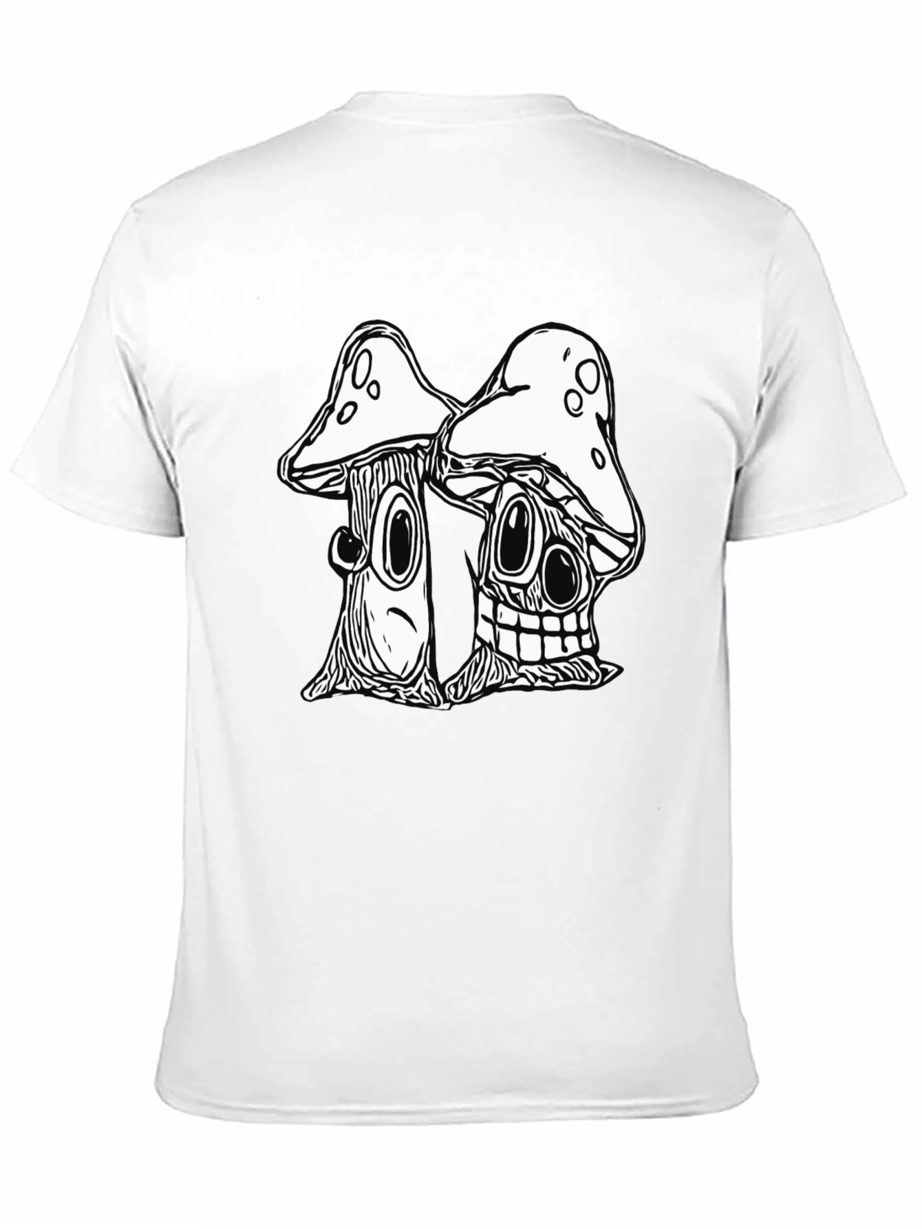 Camiseta Negra con Dibujo de Hongos Animados