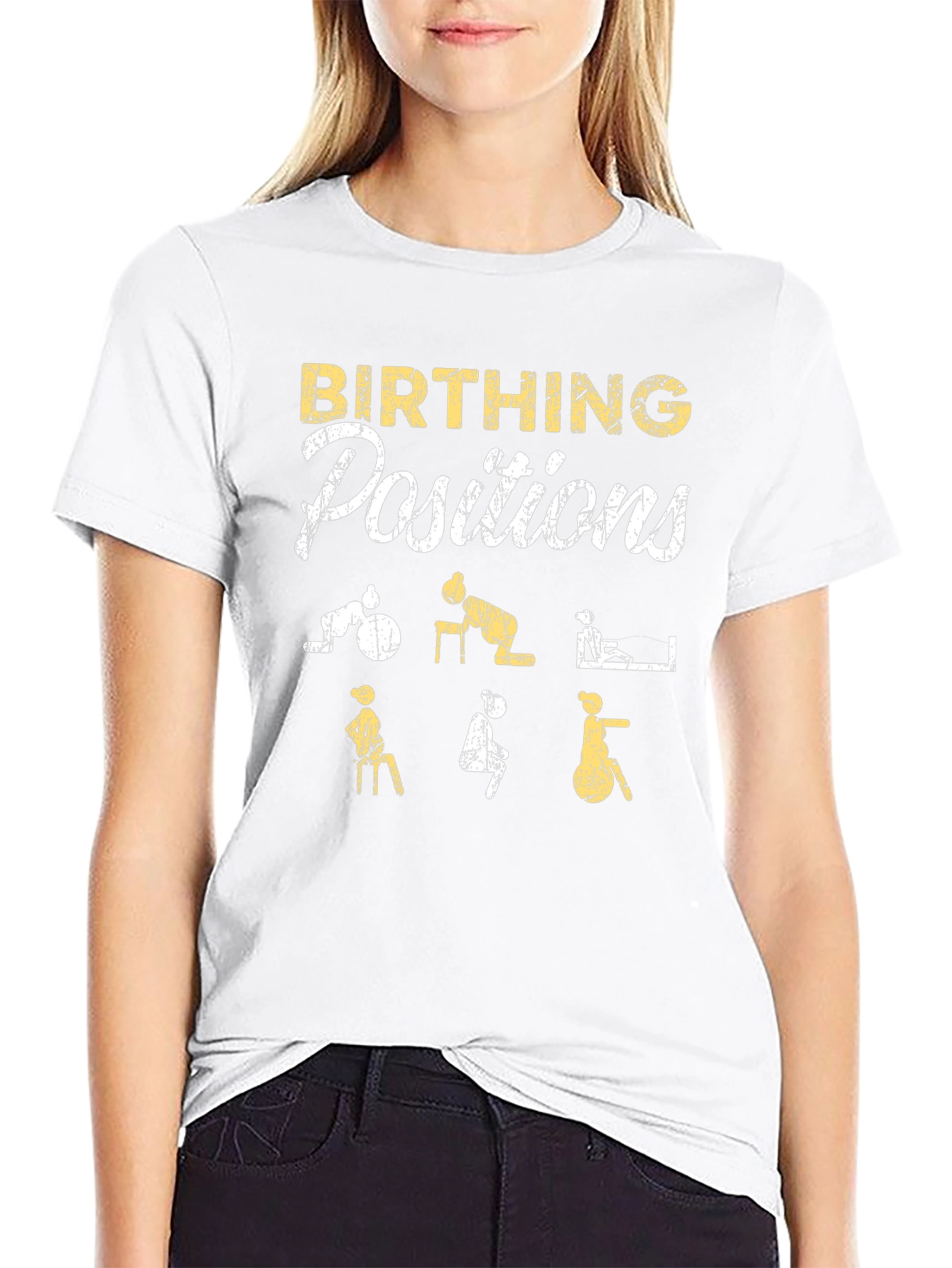 Camiseta Negra: Posiciones de Parto Divertidas