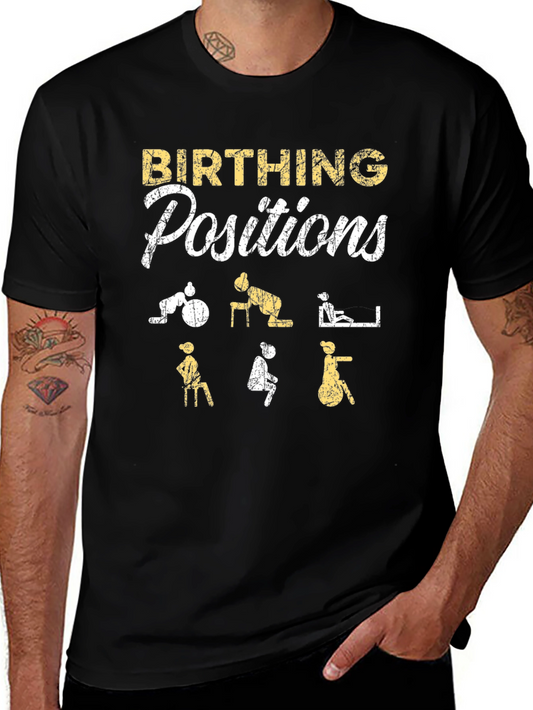 Camiseta Negra: Posiciones de Parto Divertidas
