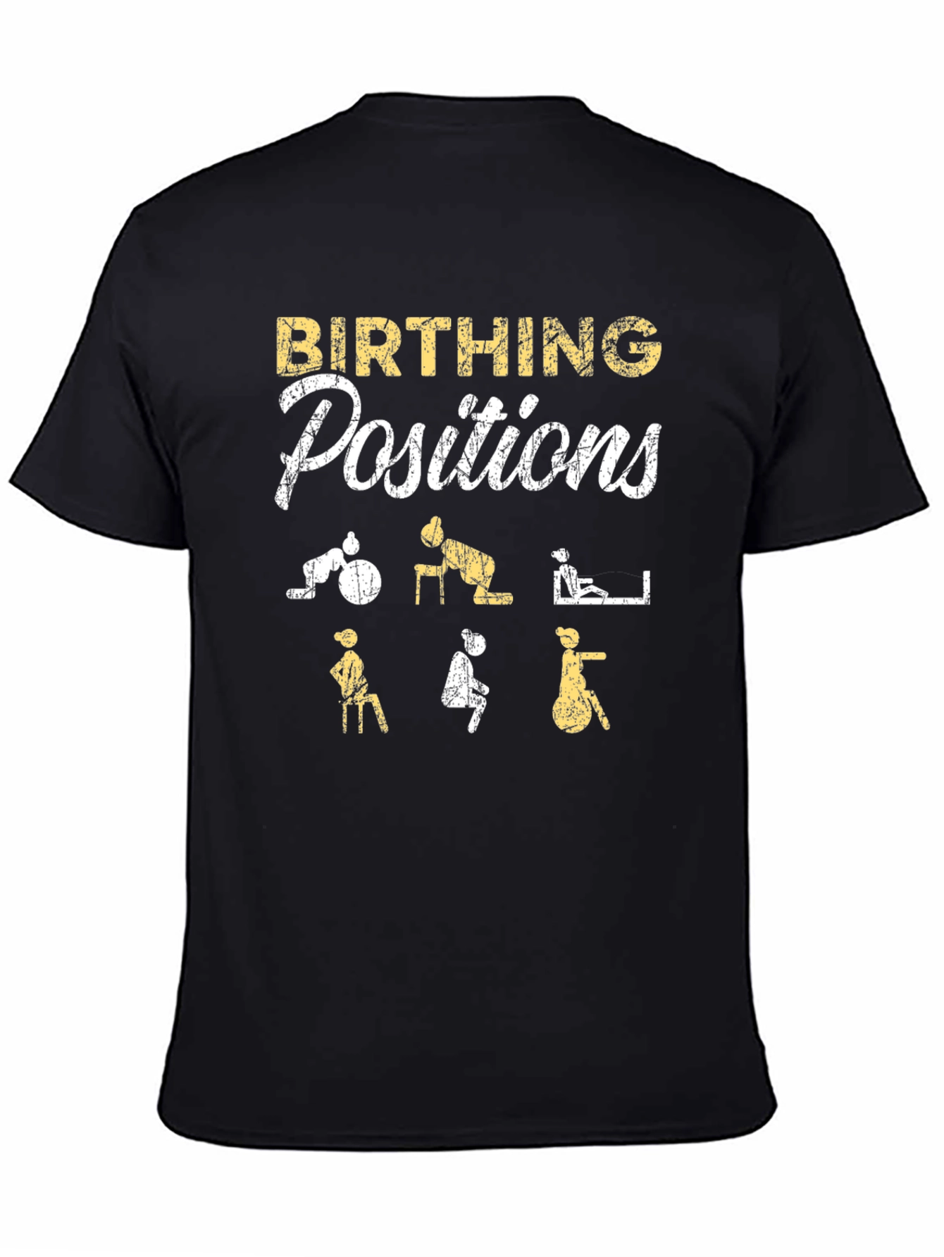 Camiseta Negra: Posiciones de Parto Divertidas