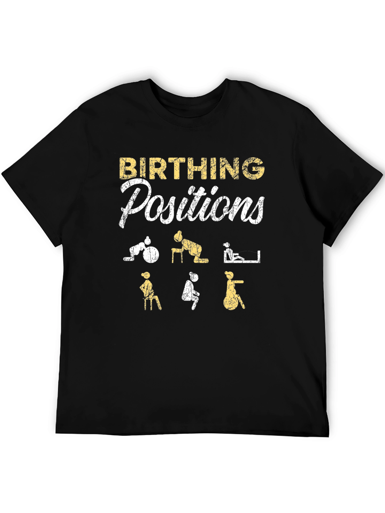 Camiseta Negra: Posiciones de Parto Divertidas