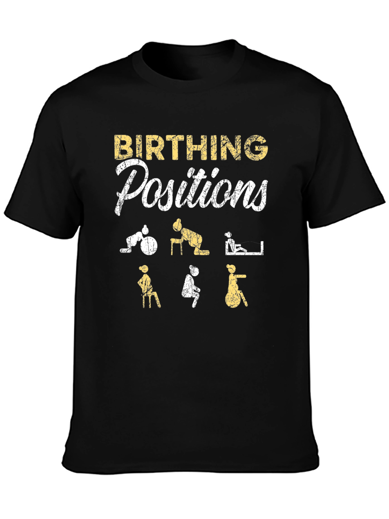 Camiseta Negra: Posiciones de Parto Divertidas