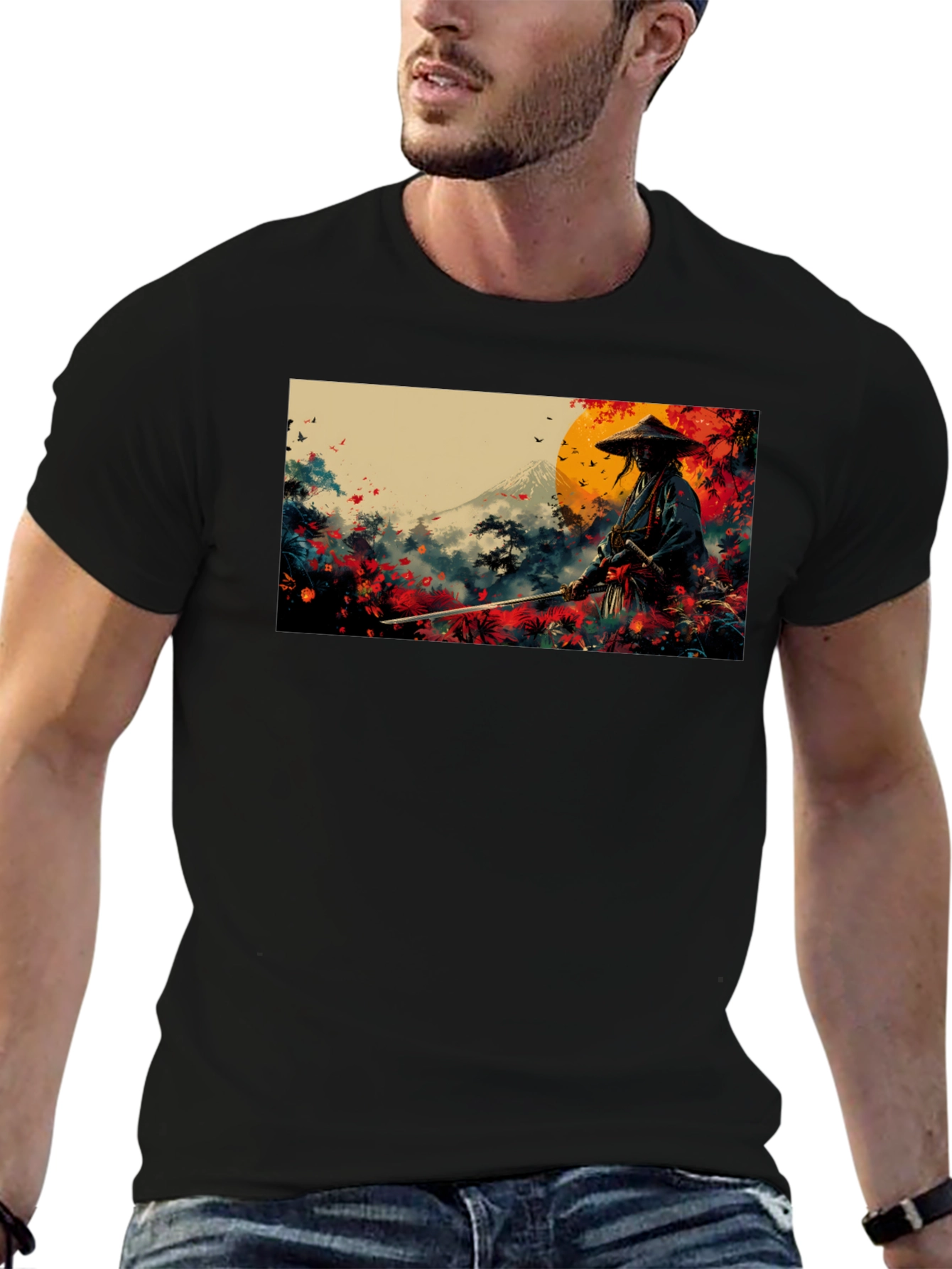 Camiseta Negra Samurai Arte Japonés