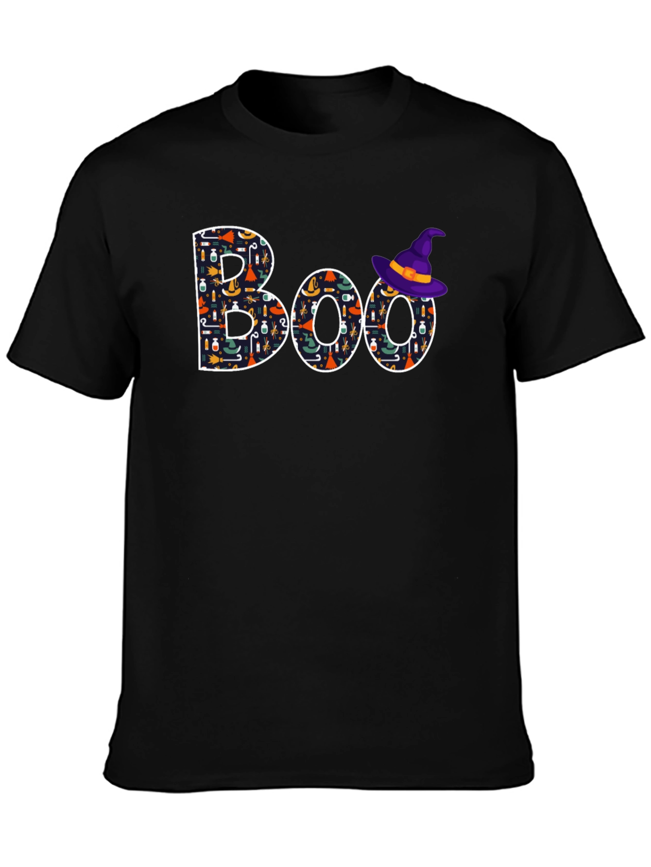 Camiseta Negra Boo Halloween con Gorro de Bruja