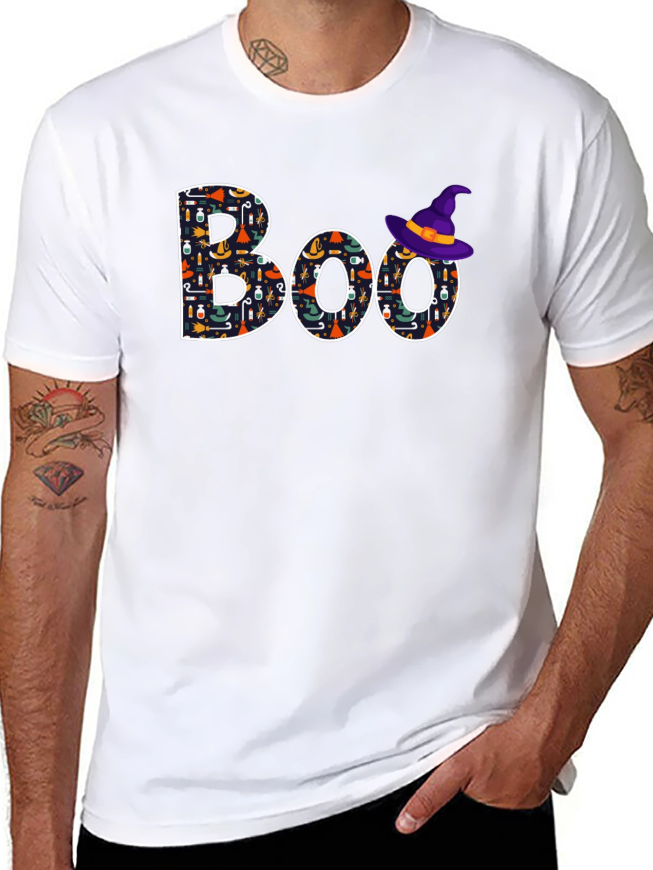 Camiseta Negra Boo Halloween con Gorro de Bruja