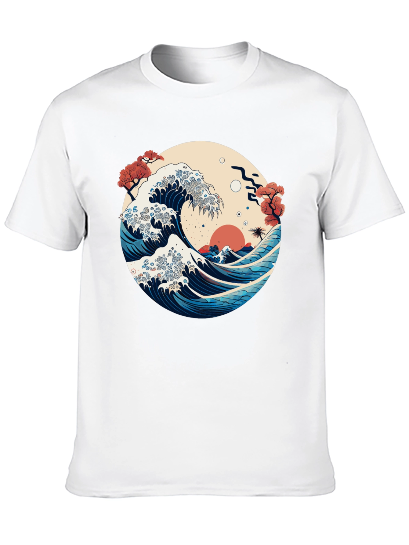 Camiseta Negra con Ola Japonesa Estilizada