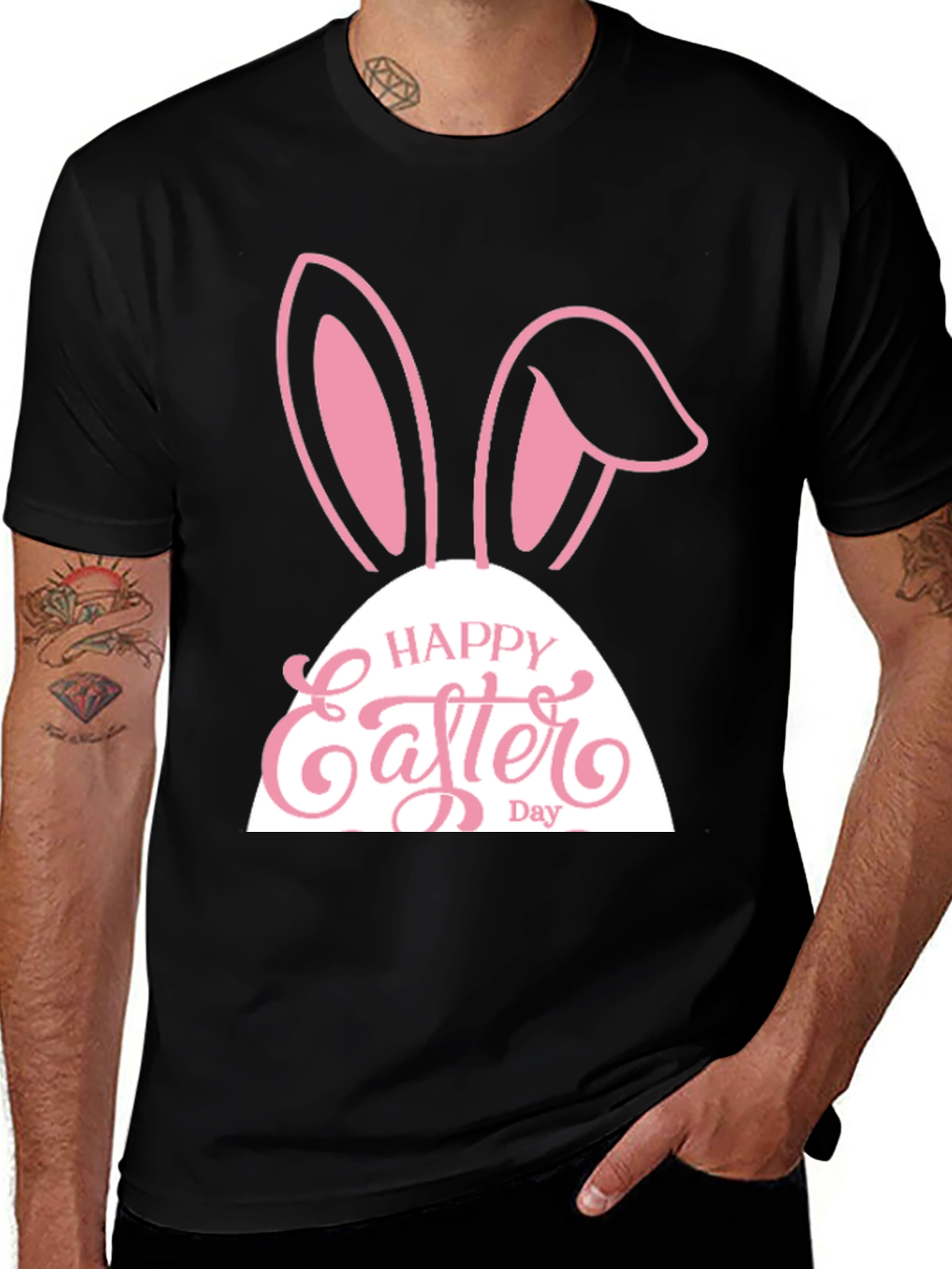 Camiseta Hombre Negra Diseño Conejito Pascua