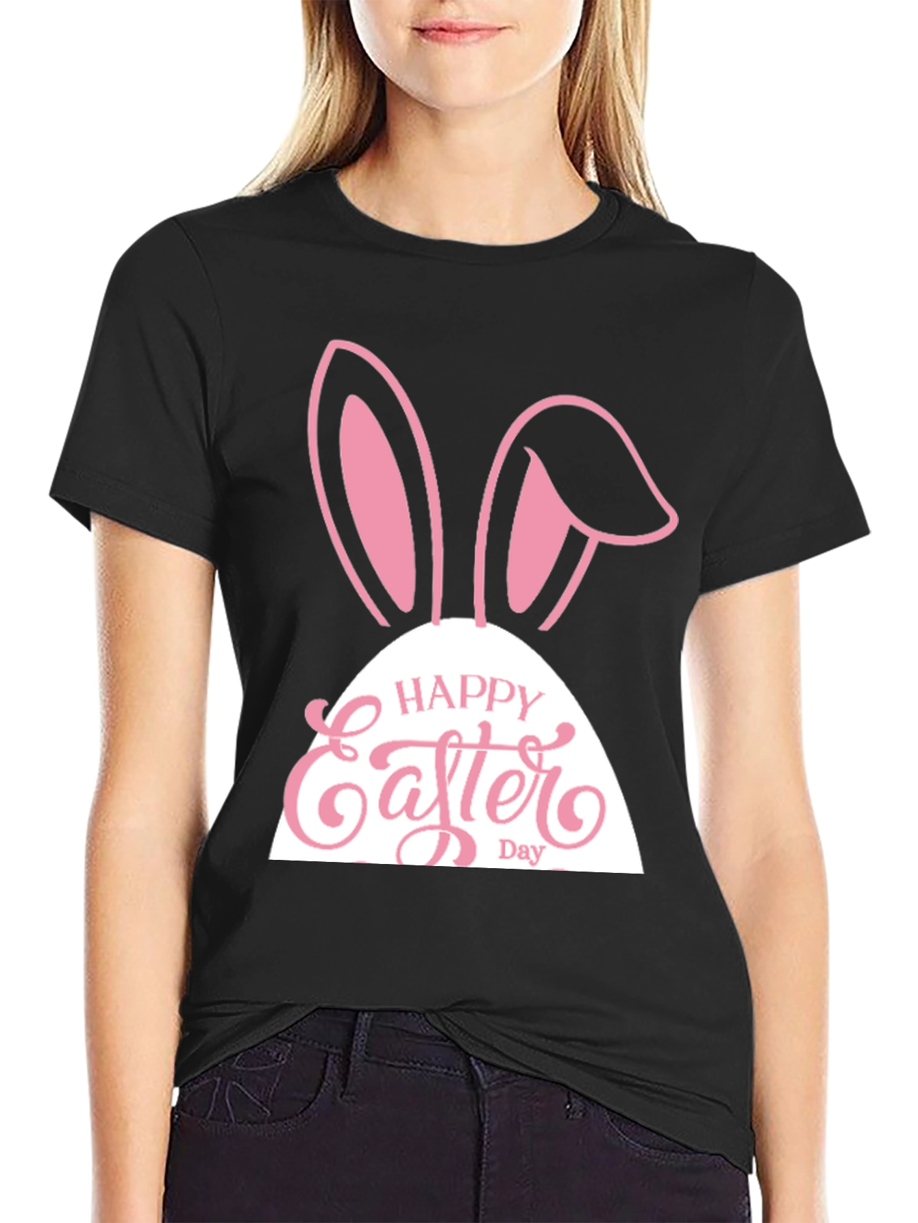 Camiseta Hombre Negra Diseño Conejito Pascua