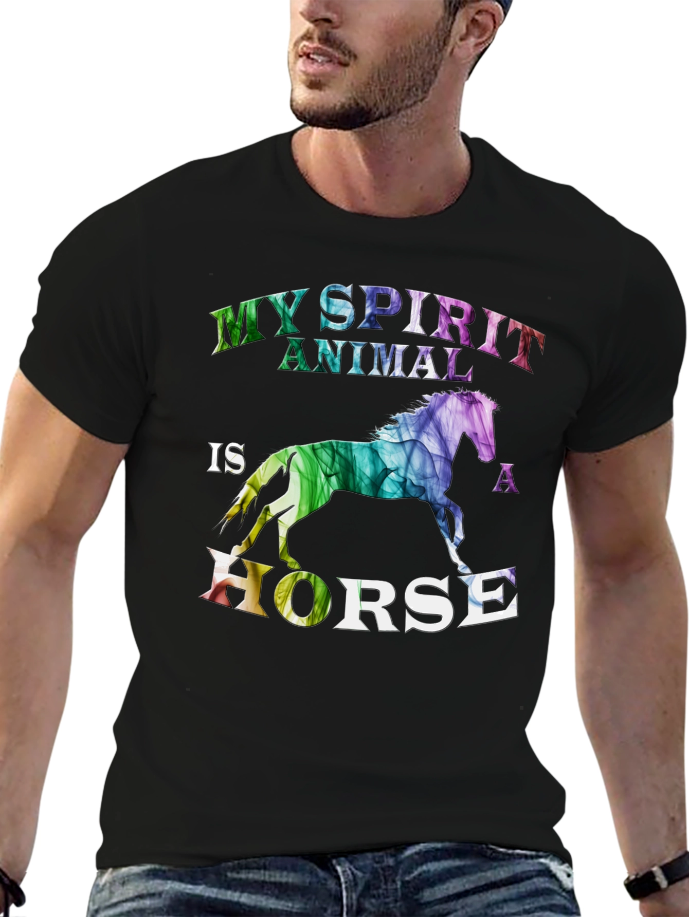 Camiseta Negra Mi Animal Espiritual es un Caballo