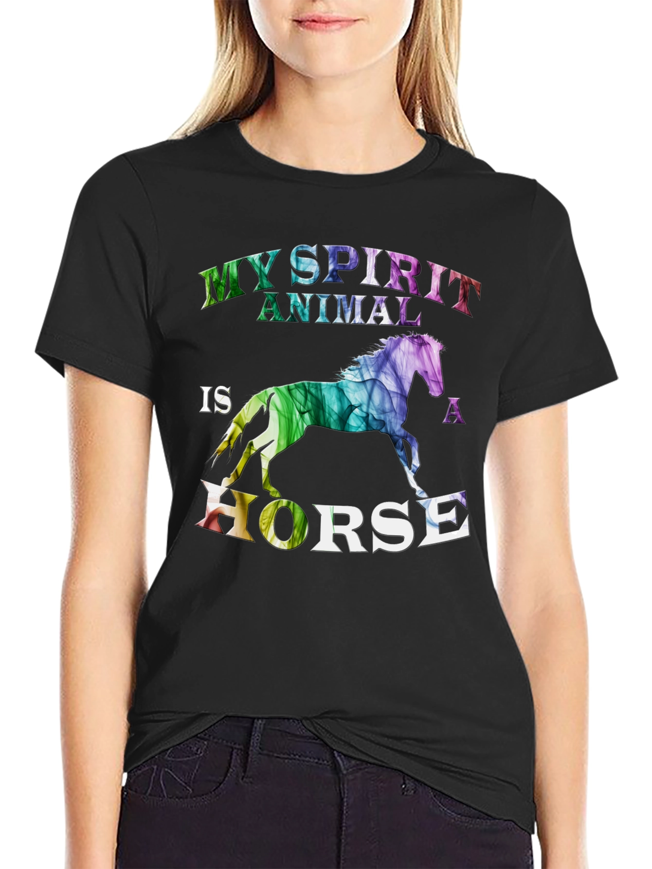 Camiseta Negra Mi Animal Espiritual es un Caballo
