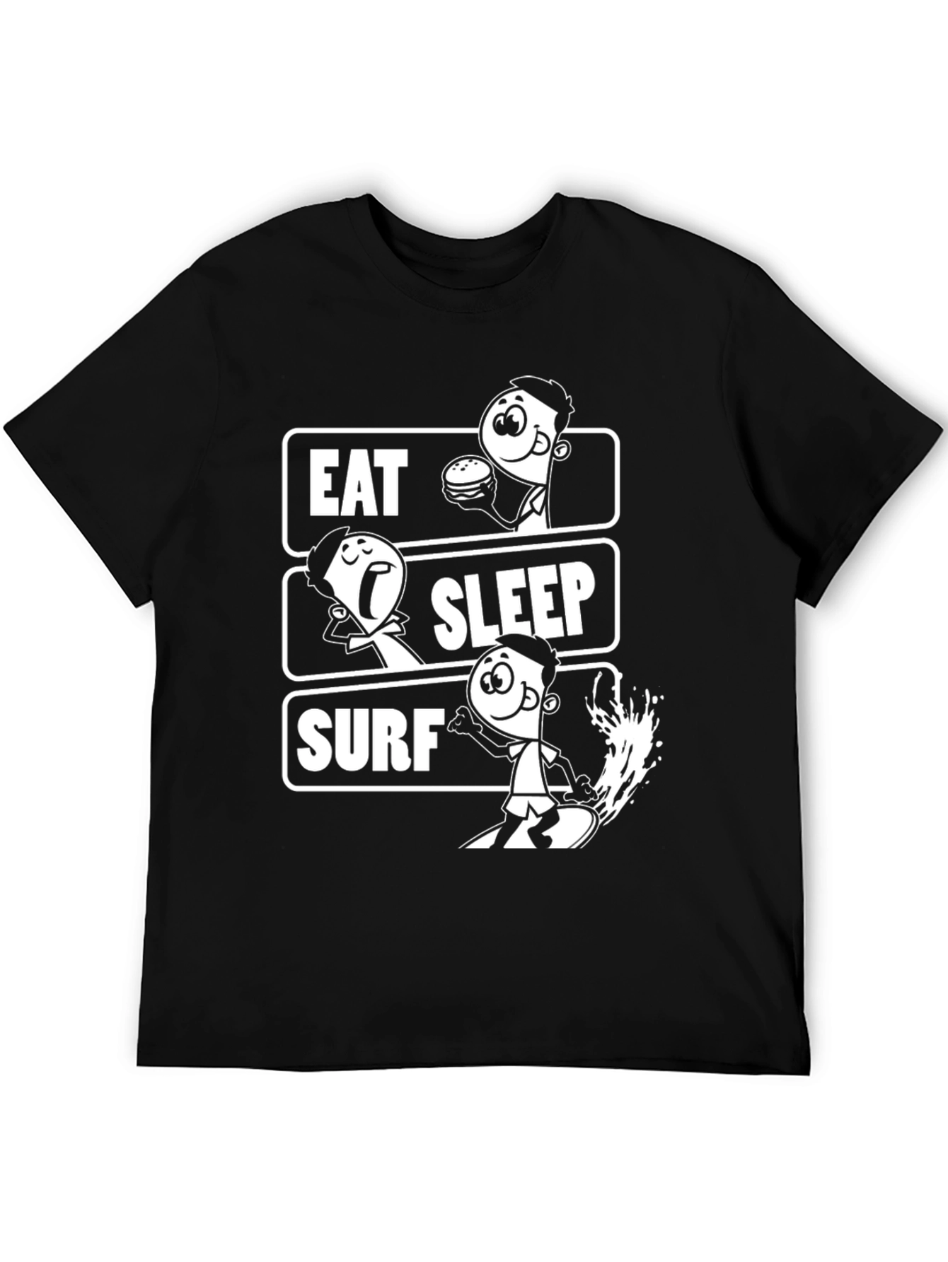 Camiseta Negra Estampada Eat Sleep Surf