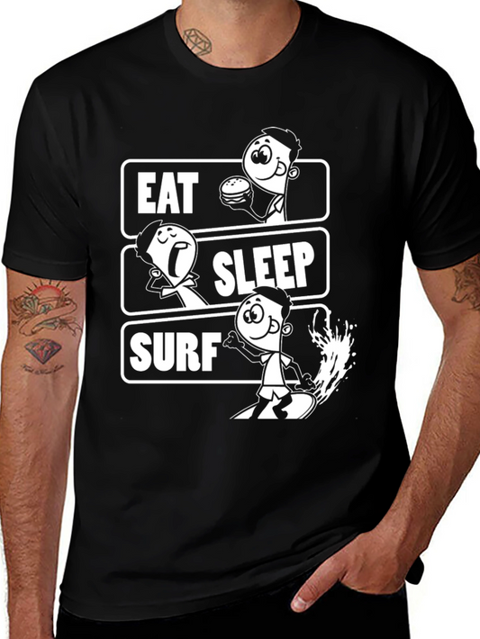 Camiseta Negra Estampada Eat Sleep Surf