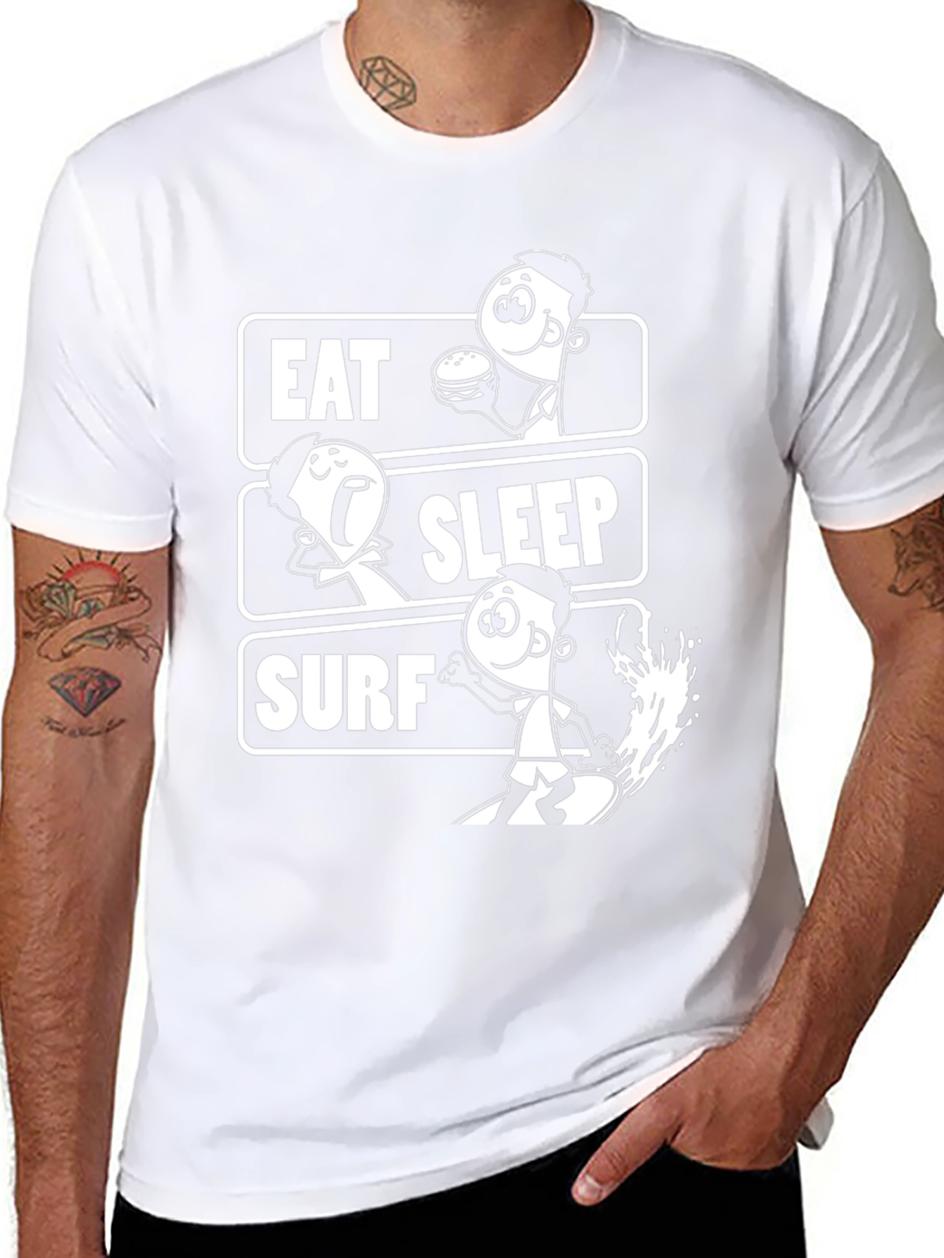 Camiseta Negra Estampada Eat Sleep Surf