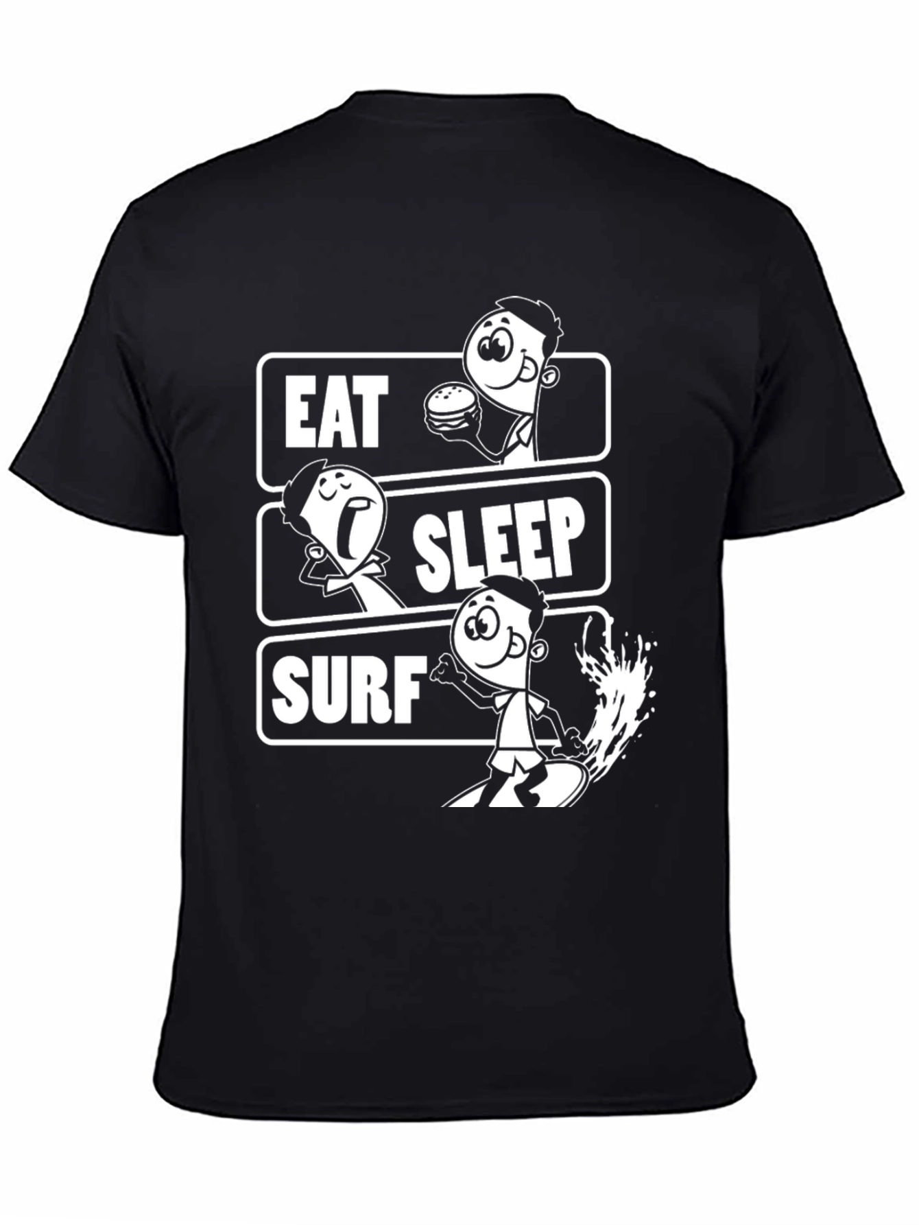 Camiseta Negra Estampada Eat Sleep Surf