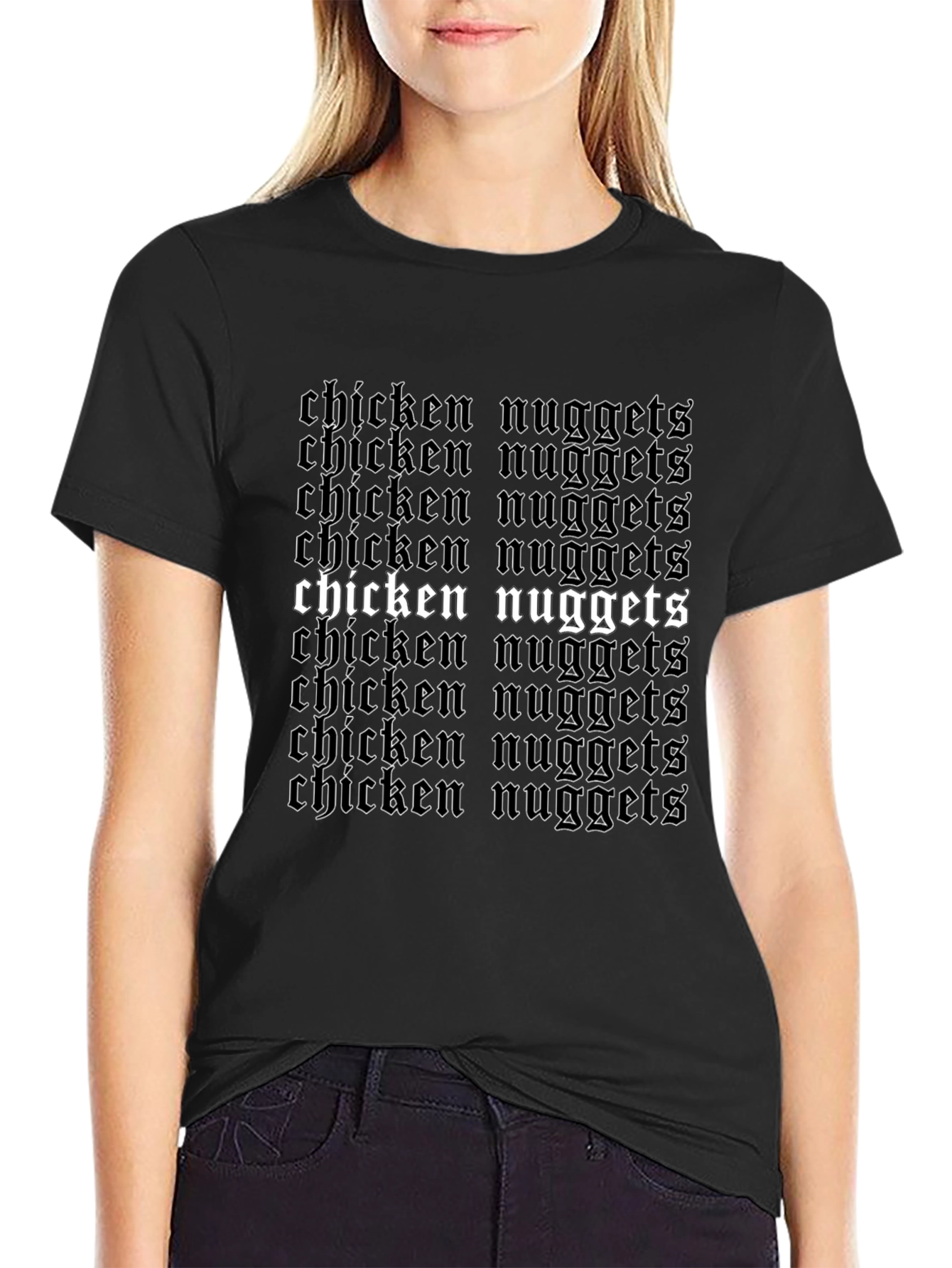 Camiseta Negra Chicken Nuggets Estilo Gótico