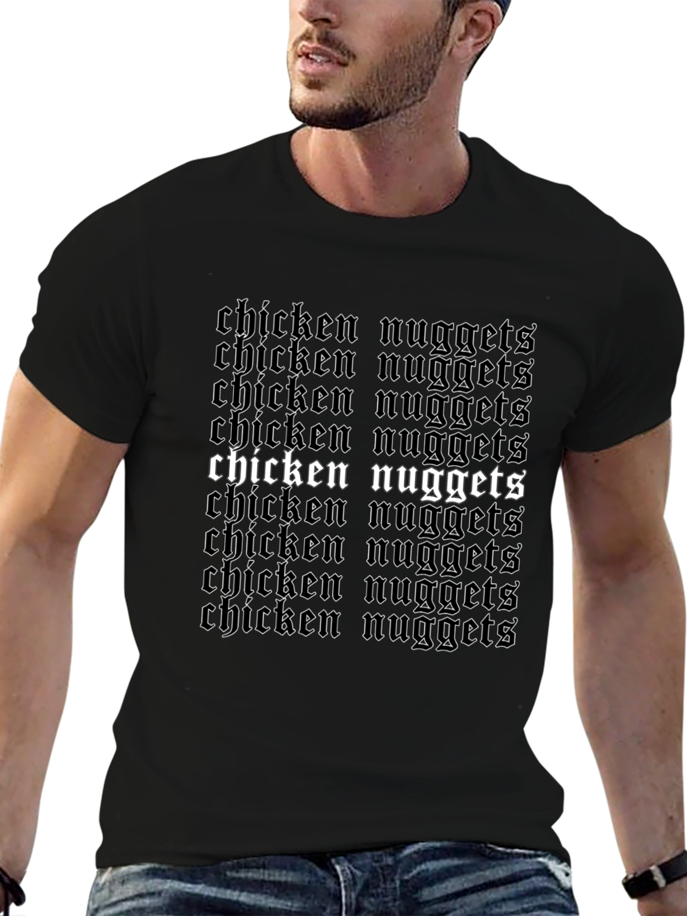 Camiseta Negra Chicken Nuggets Estilo Gótico