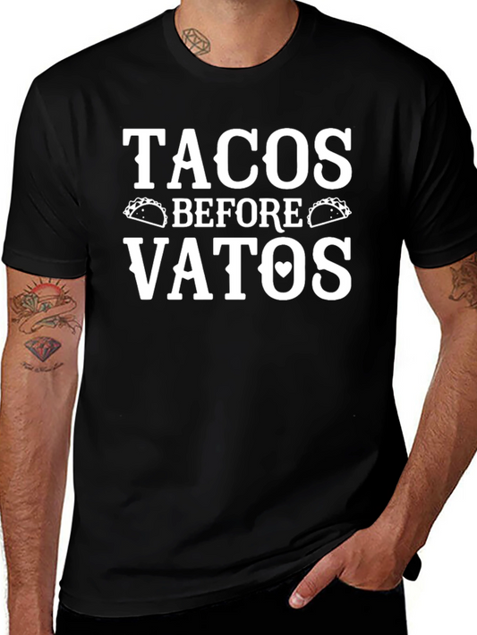 Camiseta Negra Tacos Before Vatos Divertida