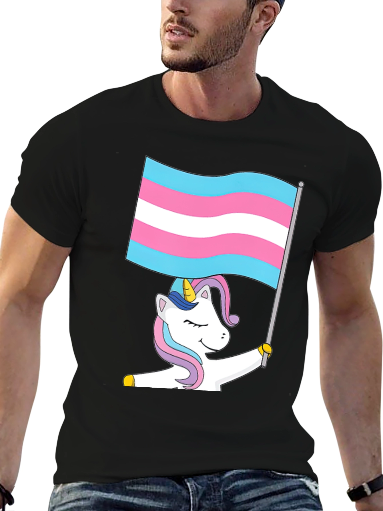 Camiseta Negra Unicornio Transgénero