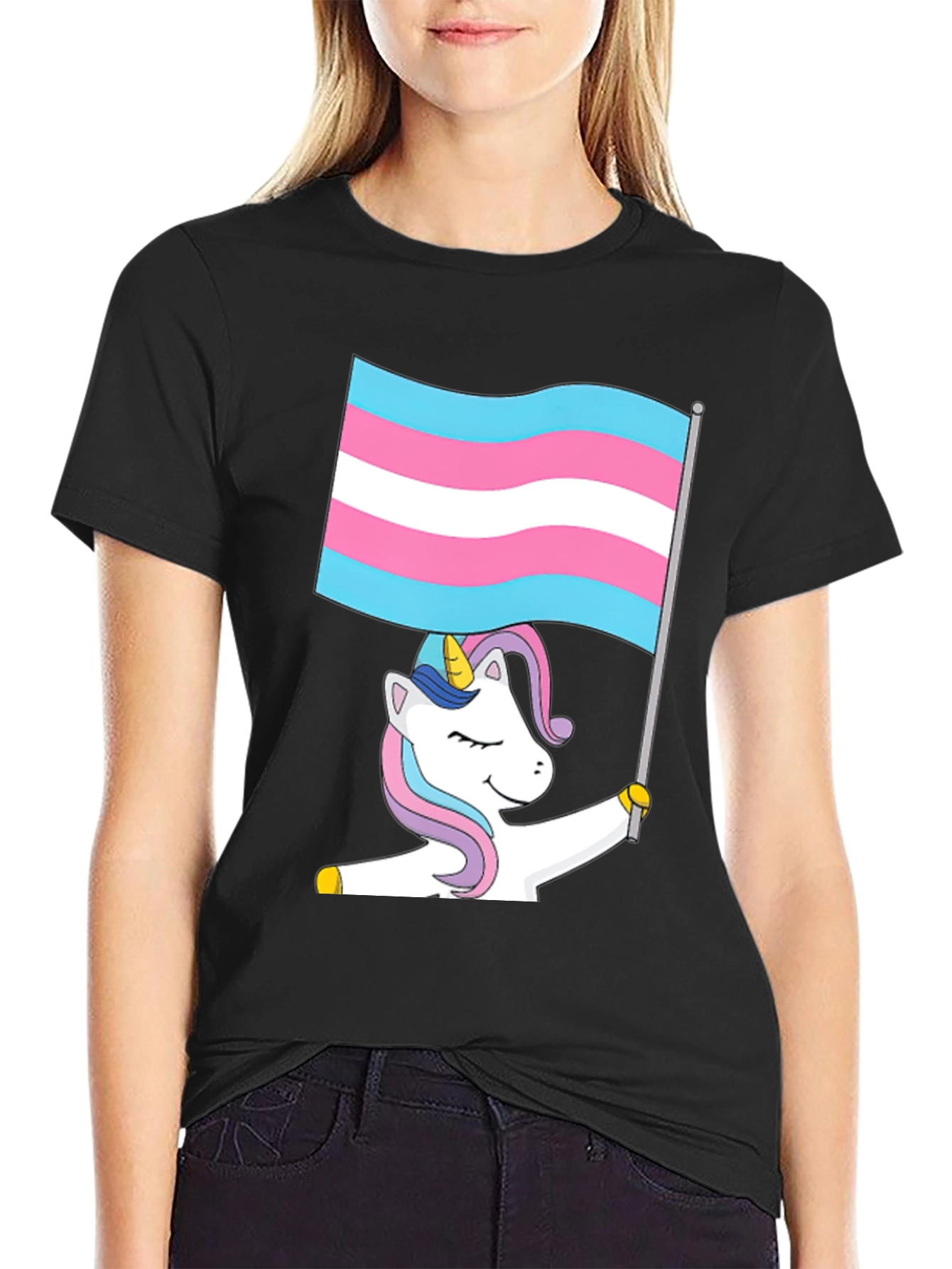 Camiseta Negra Unicornio Transgénero