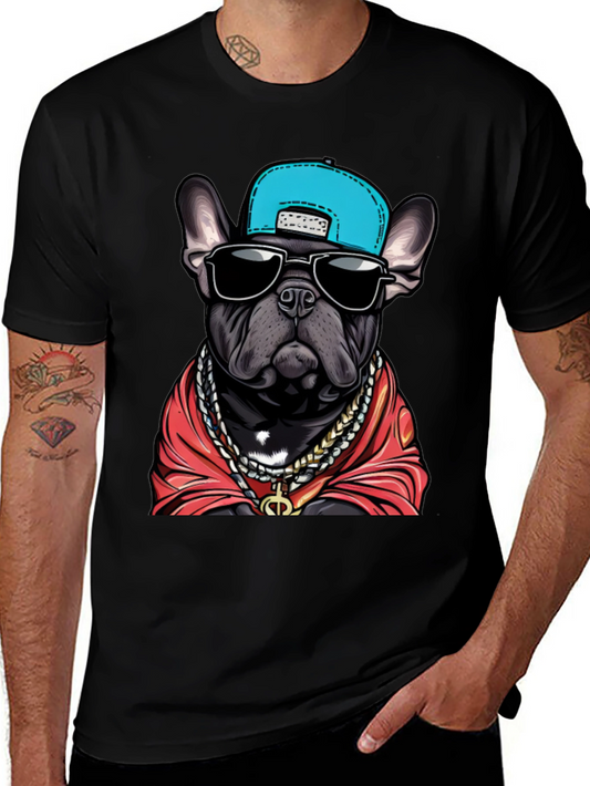 Camiseta Negra Bulldog Francés con Gorra y Joyas