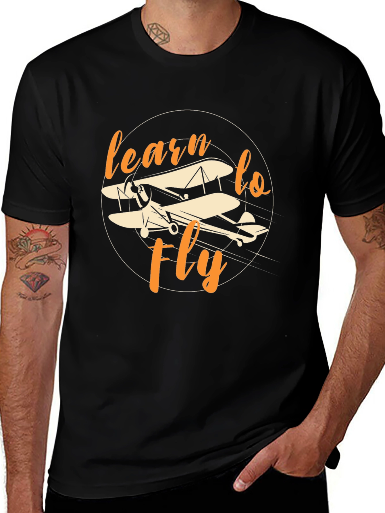 Camiseta Negra Aprende a Volar - Diseño Aviación
