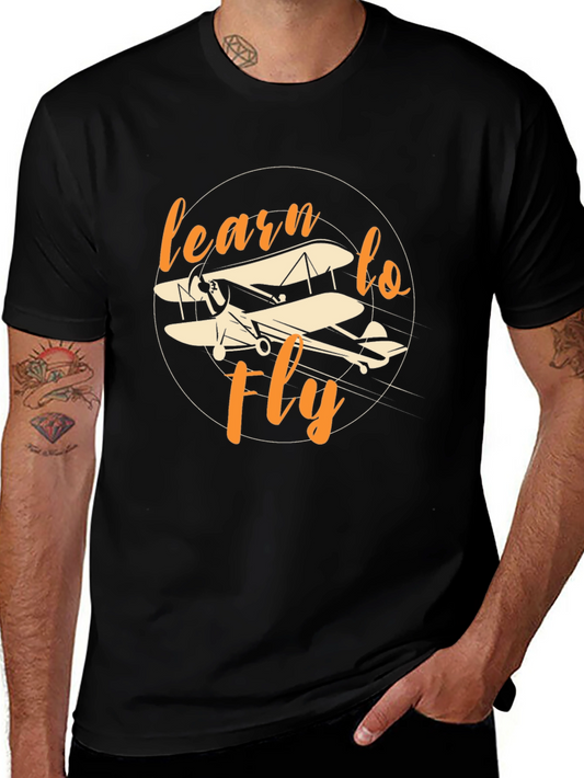 Camiseta Negra Aprende a Volar - Diseño Aviación
