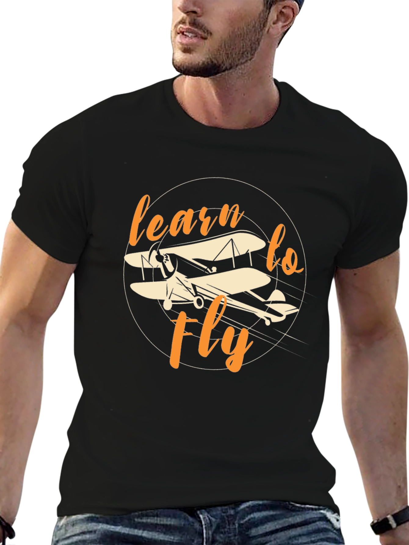 Camiseta Negra Aprende a Volar - Diseño Aviación