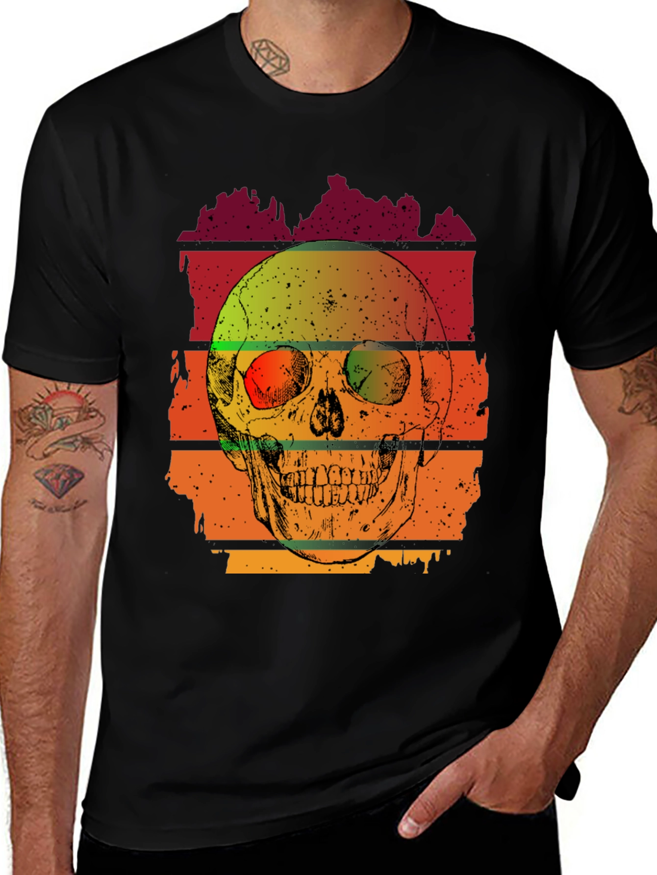 Camiseta Hombre con Diseño de Cráneo Retro