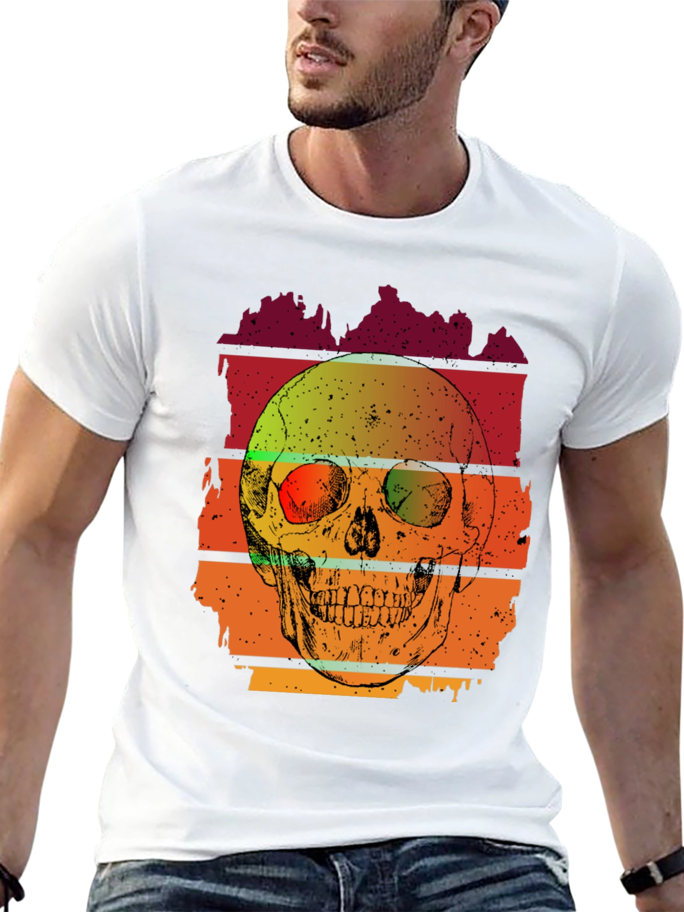 Camiseta Hombre con Diseño de Cráneo Retro