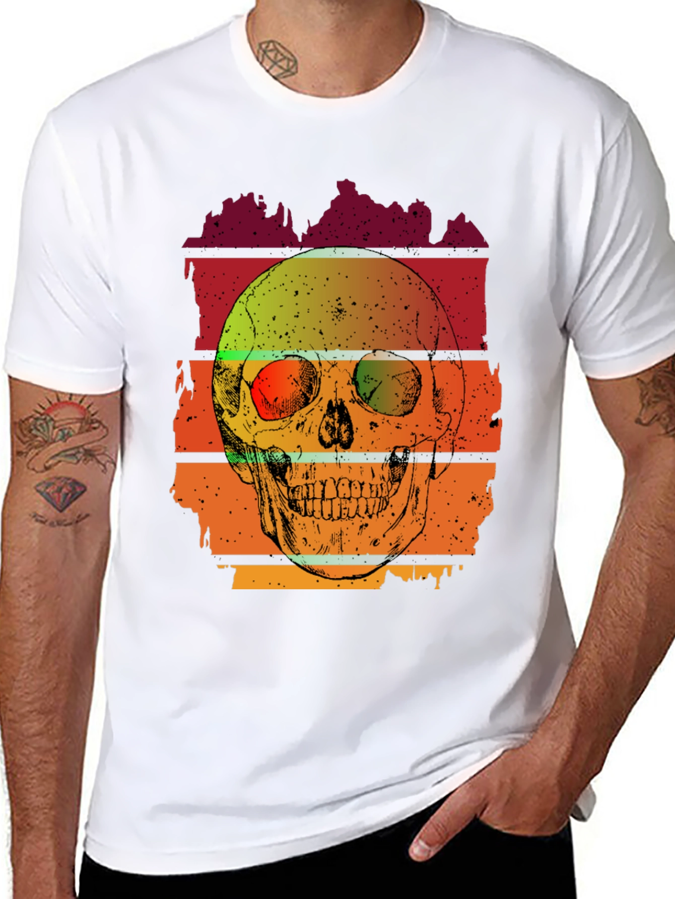 Camiseta Hombre con Diseño de Cráneo Retro
