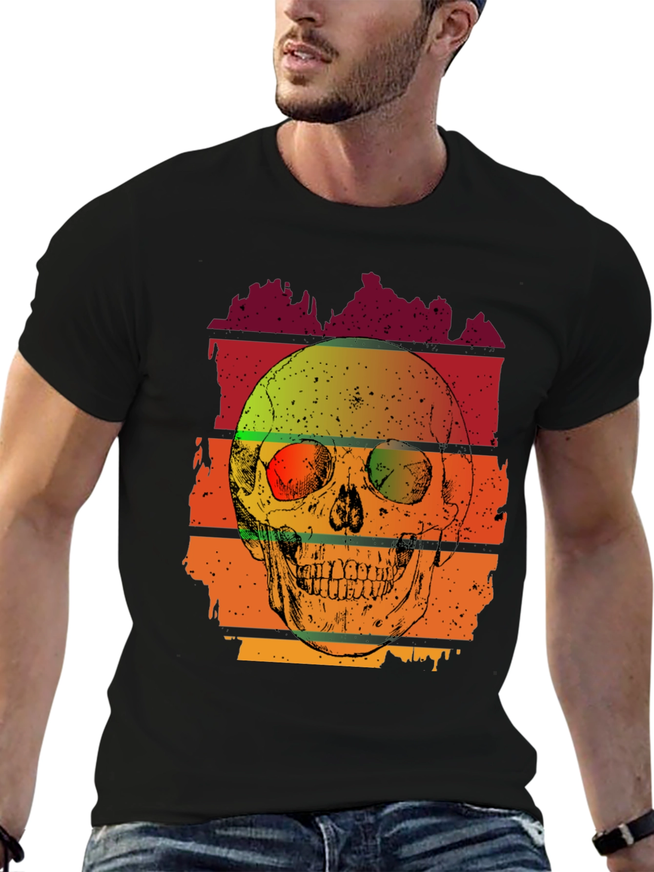 Camiseta Hombre con Diseño de Cráneo Retro