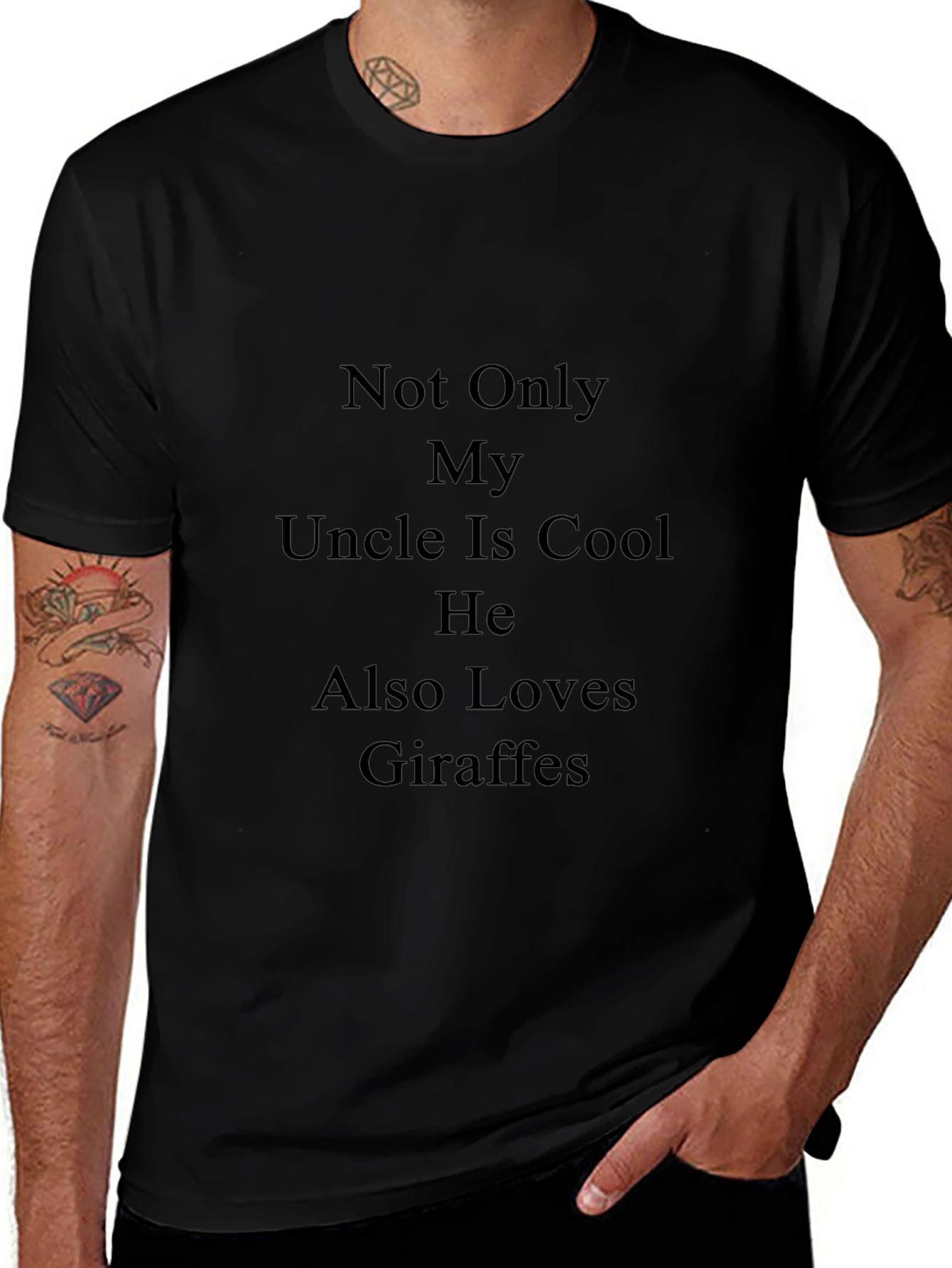 Camiseta Negra: Mi Tío Cool Ama Jirafas