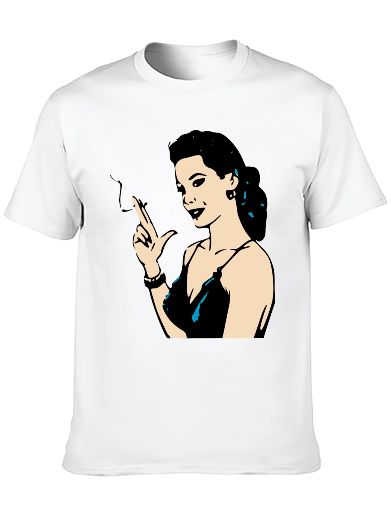 Camiseta Negra Mujer Fumando con Estilo