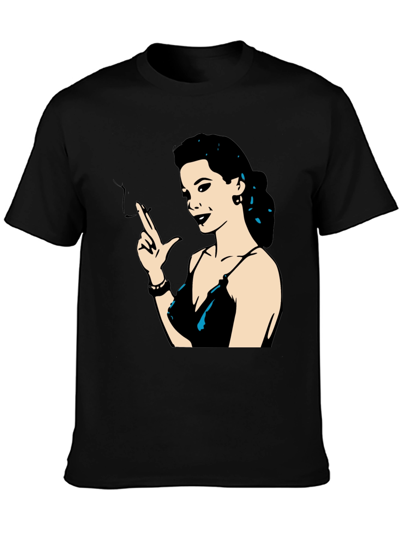Camiseta Negra Mujer Fumando con Estilo